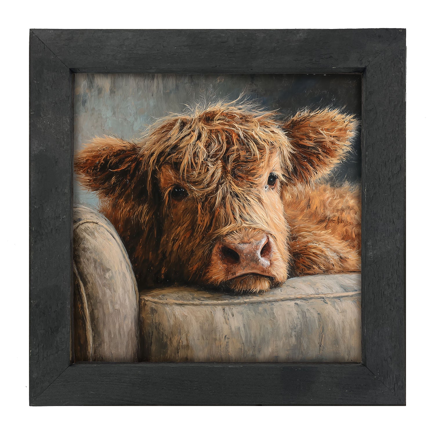 Armchair with Highland Cow - Framed Art