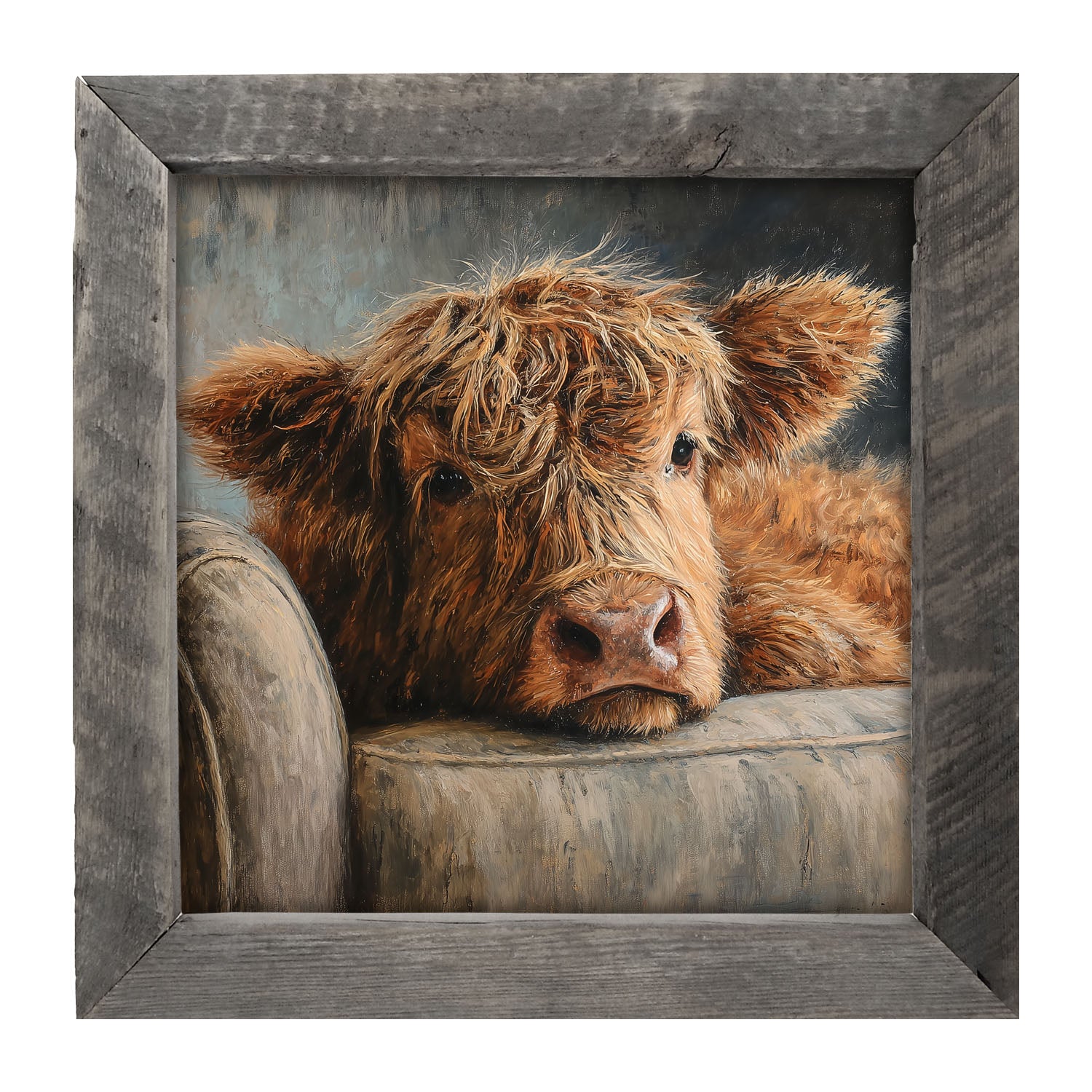 Armchair with Highland Cow - Framed Art