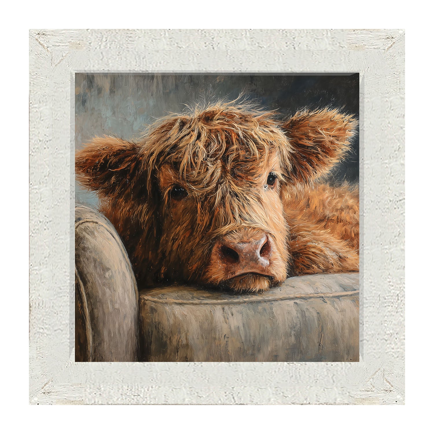 Armchair with Highland Cow - Framed Art