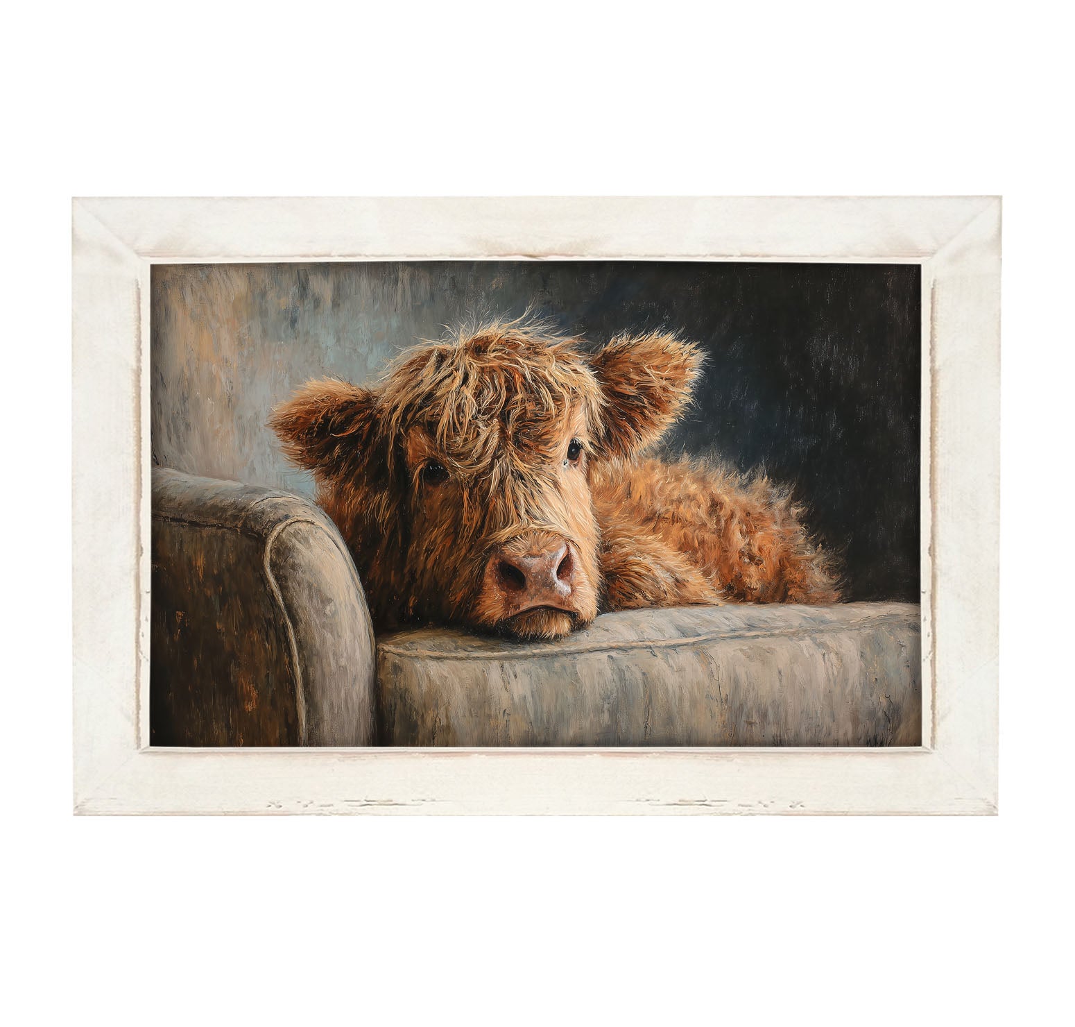 Armchair with Highland Cow - Framed Art