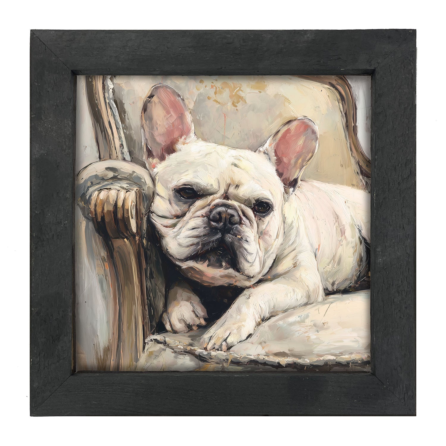 Armchair with White French Bulldog - Framed Art
