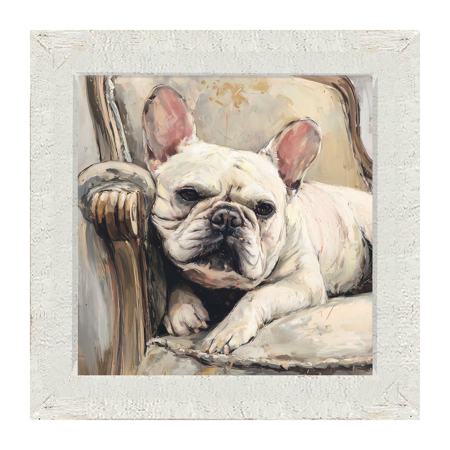 Armchair with White French Bulldog - Framed Art
