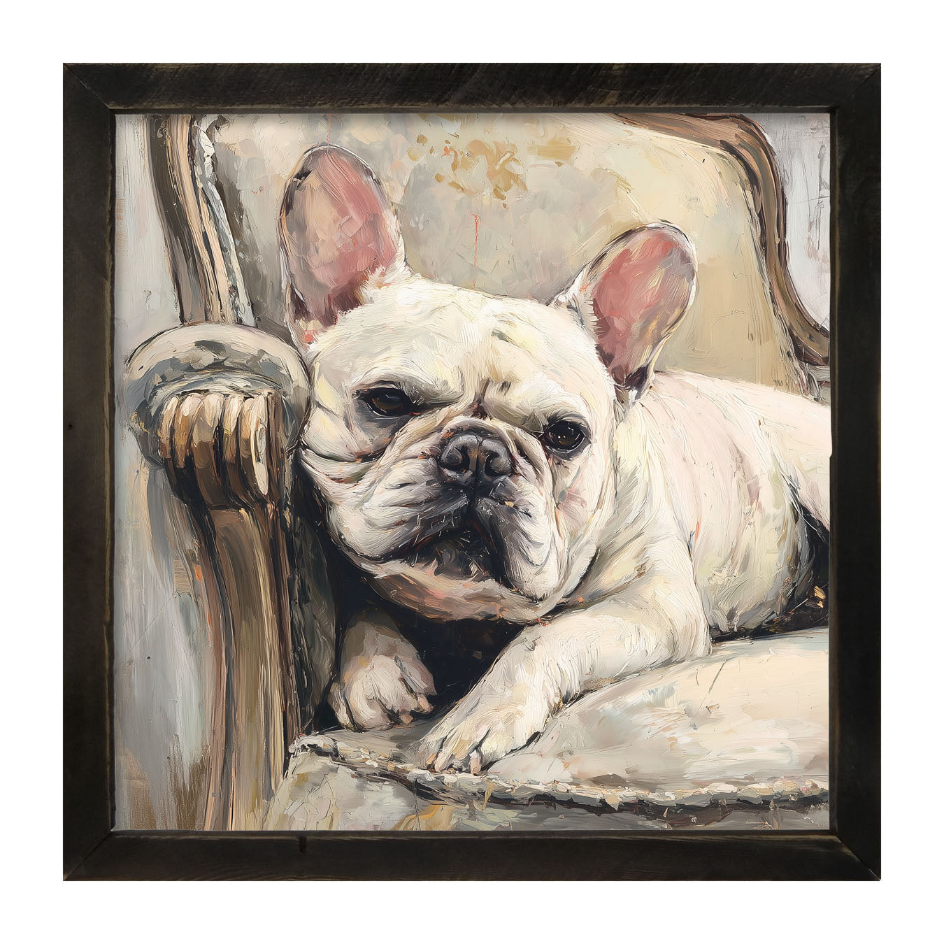 Armchair with White French Bulldog - Framed Art
