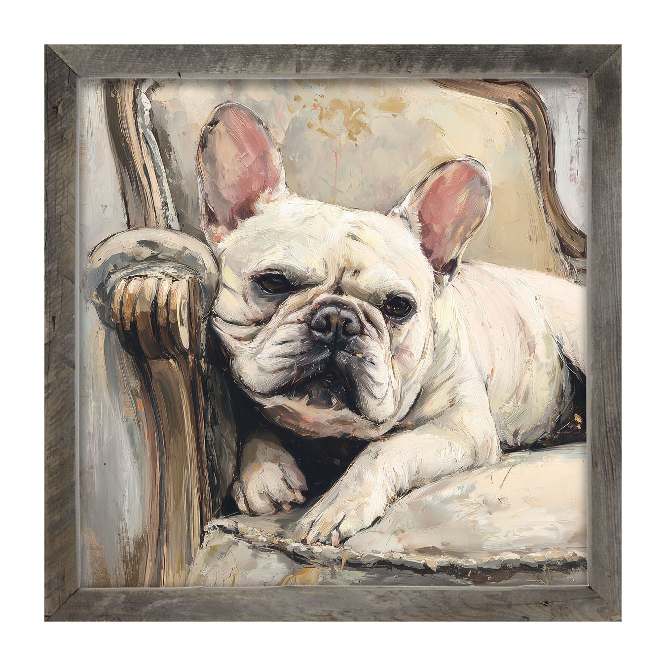 Armchair with White French Bulldog - Framed Art