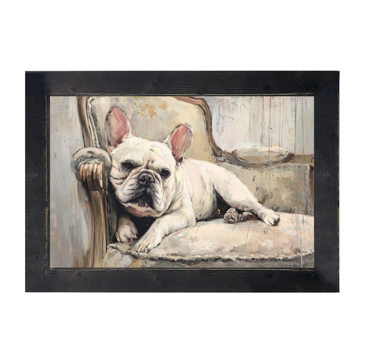 Armchair with White French Bulldog - Framed Art