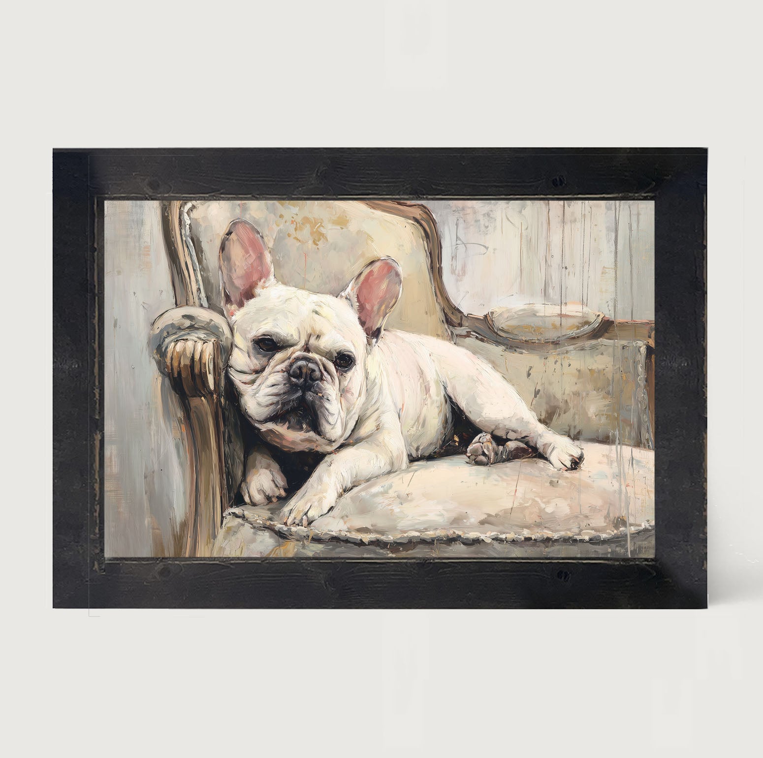 Armchair with White French Bulldog