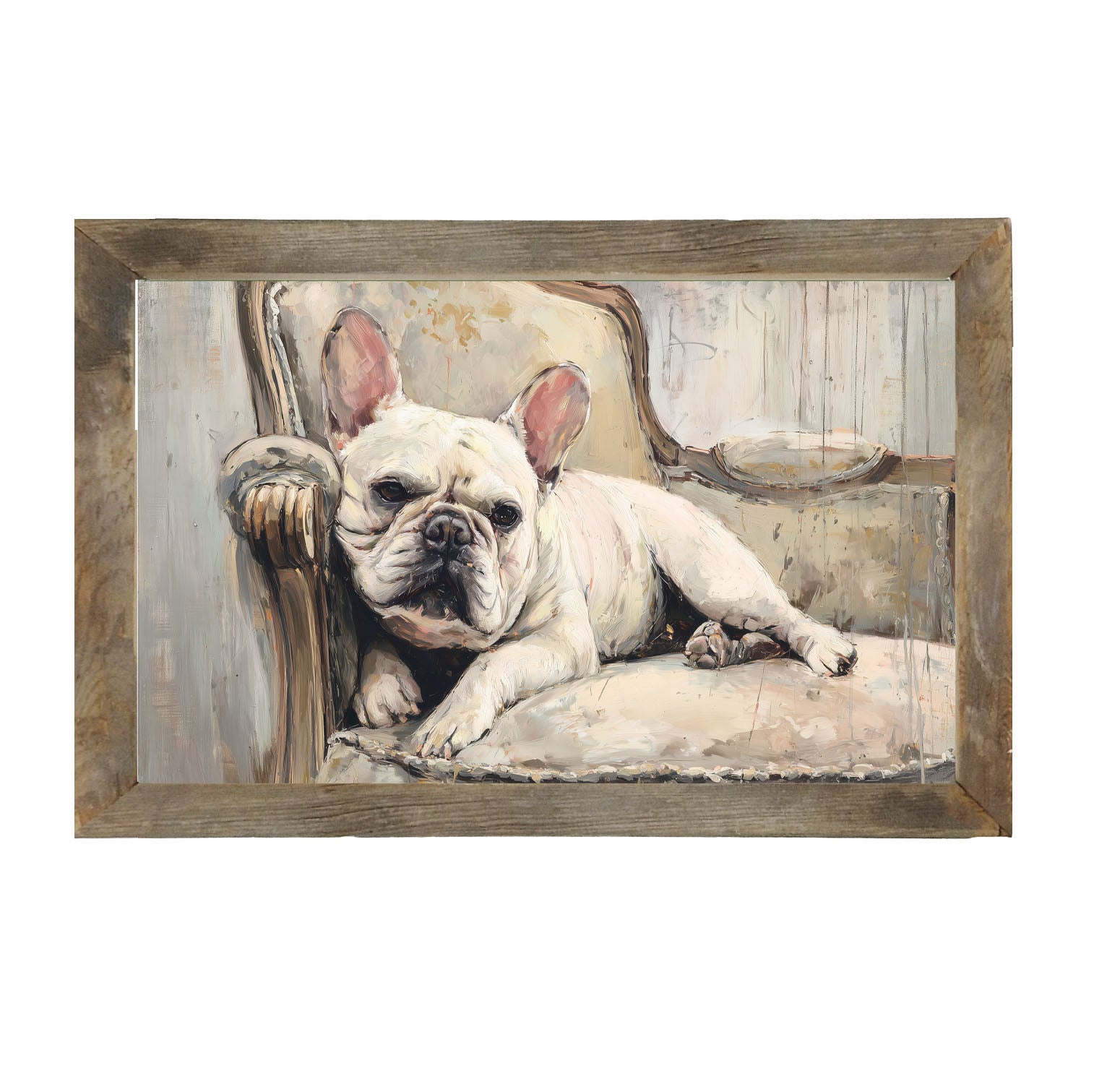 Armchair with White French Bulldog - Framed Art