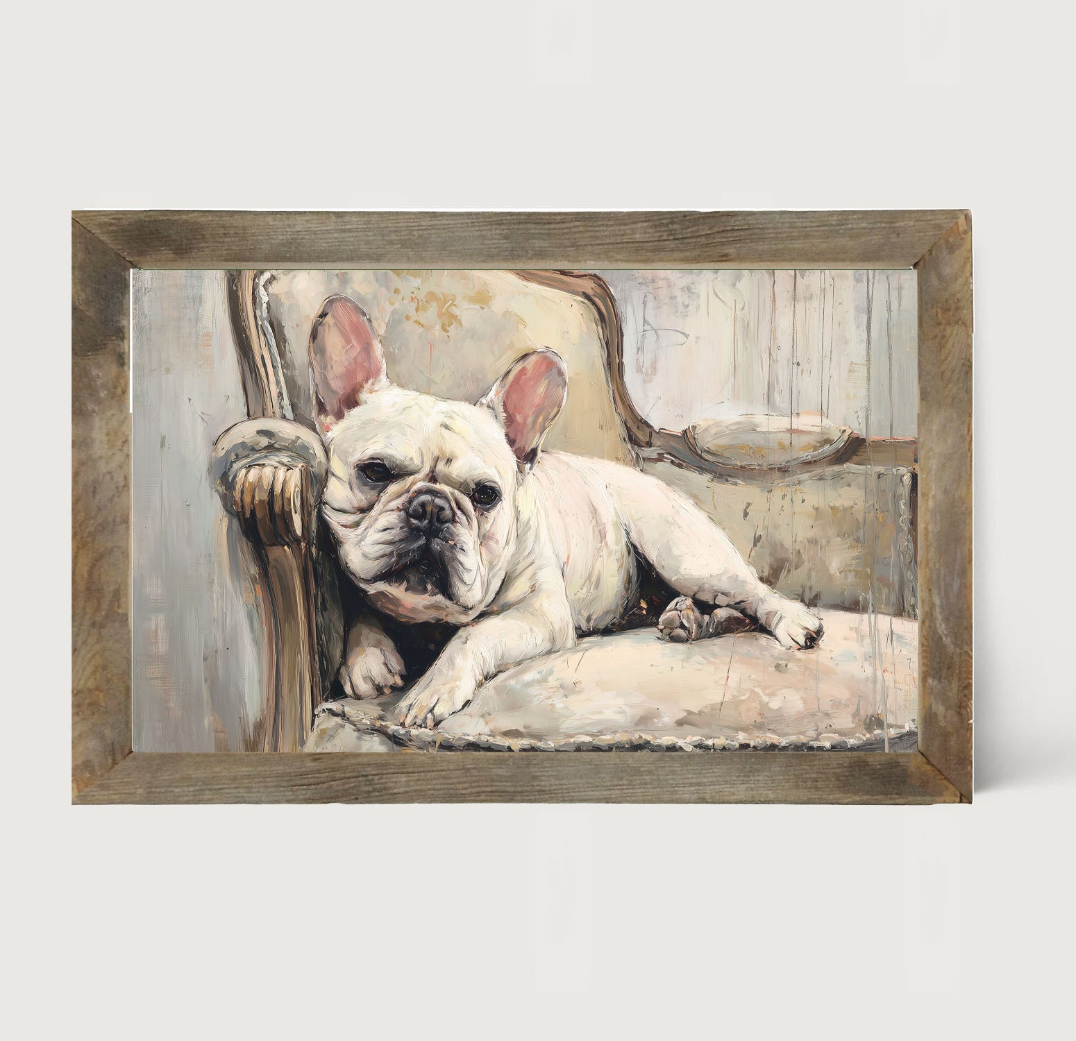 Armchair with White French Bulldog