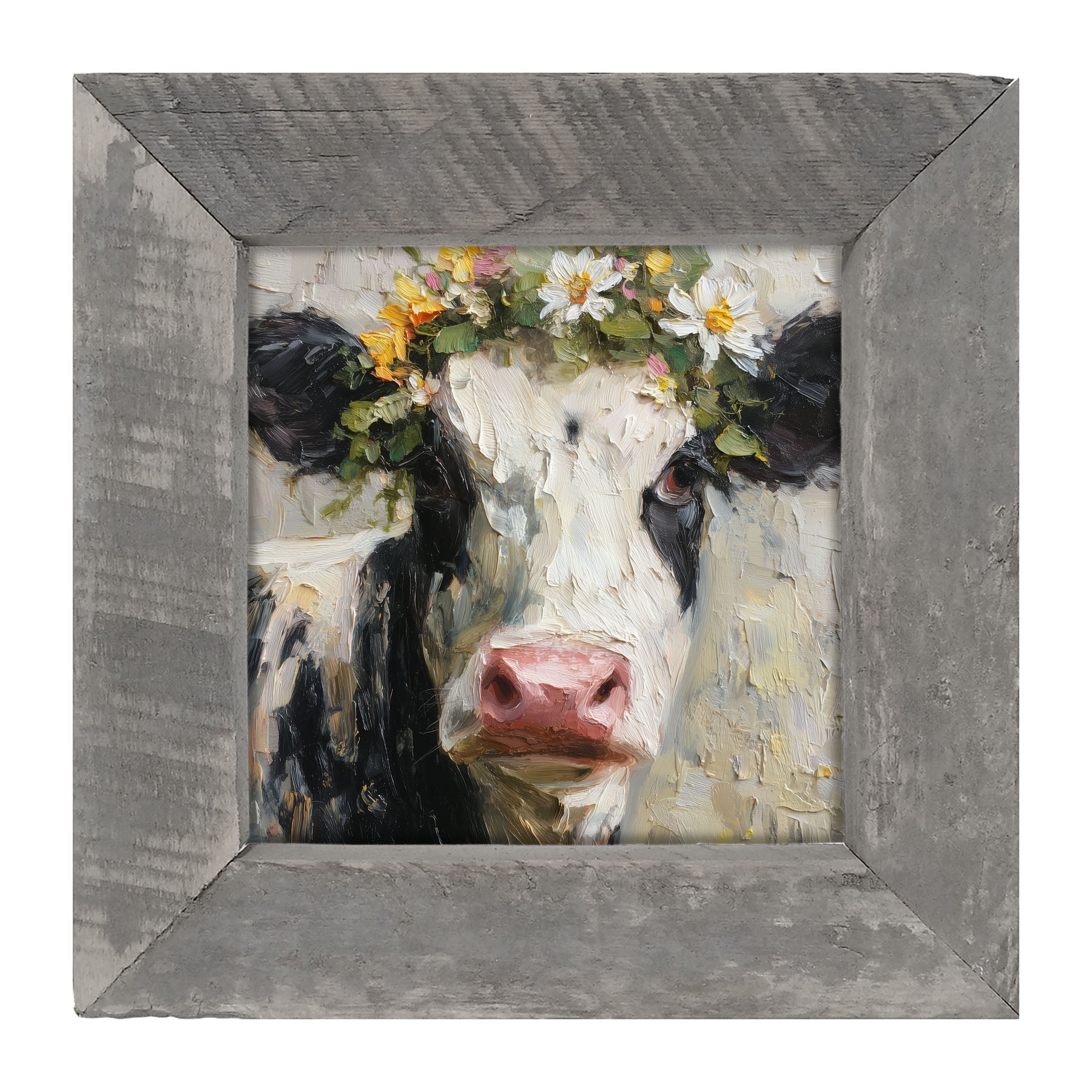 Spring Season Cow with Floral Crown - Framed Art