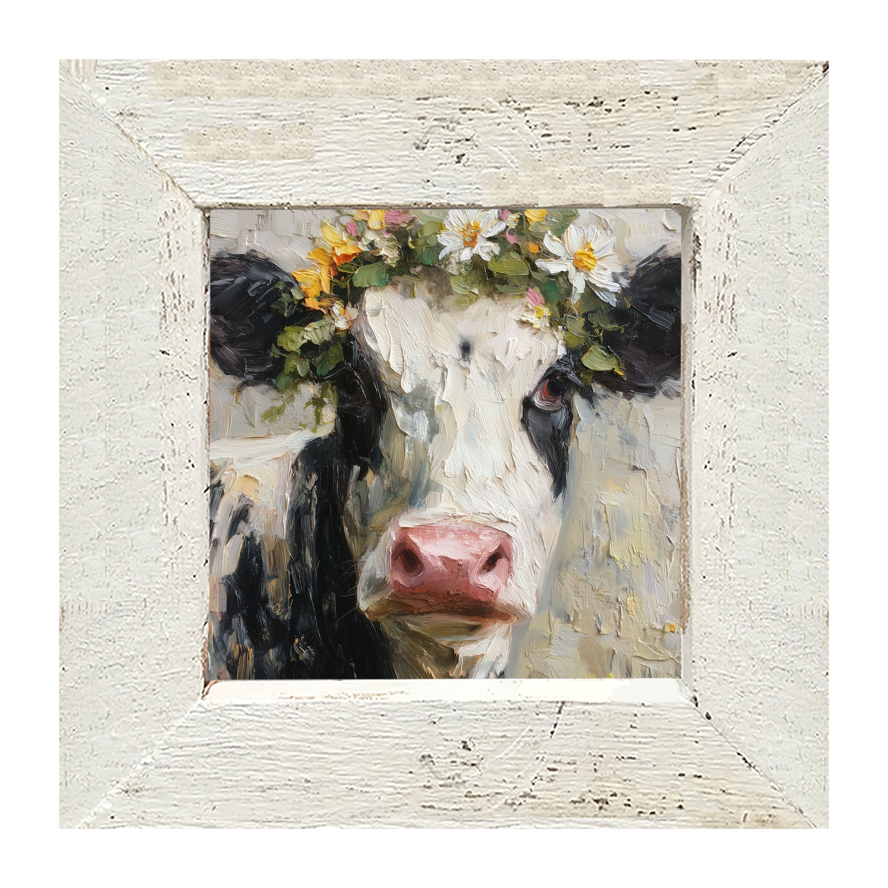 Spring Season Cow with Floral Crown - Framed Art