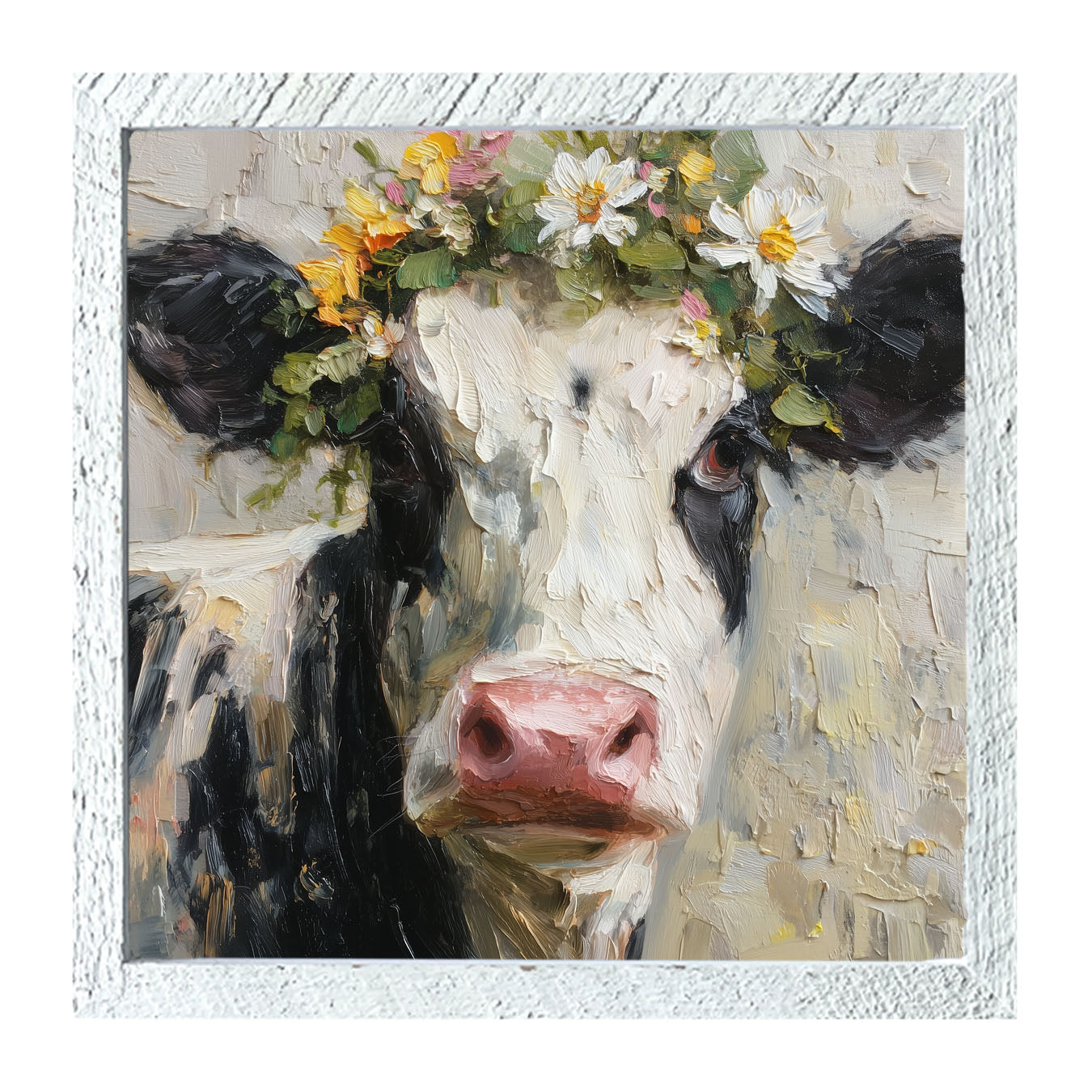 Spring Season Cow with Floral Crown - Framed Art