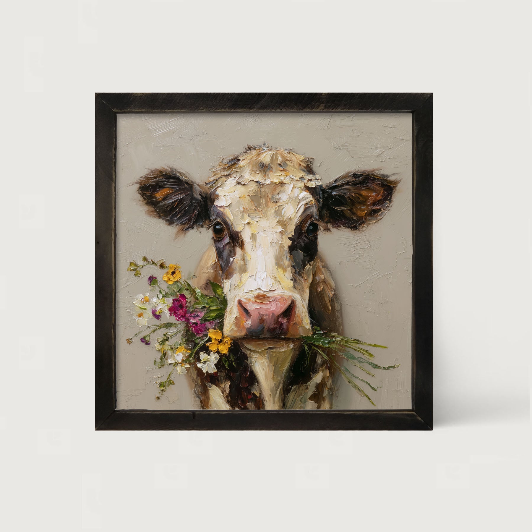 Spring Season Cow Holding Flowers