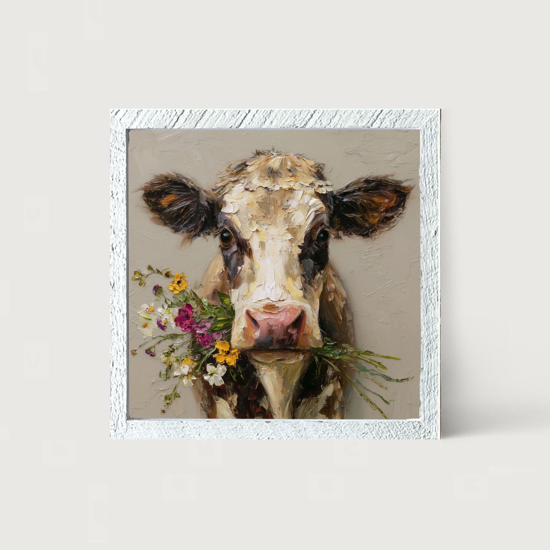 Spring Season Cow Holding Flowers