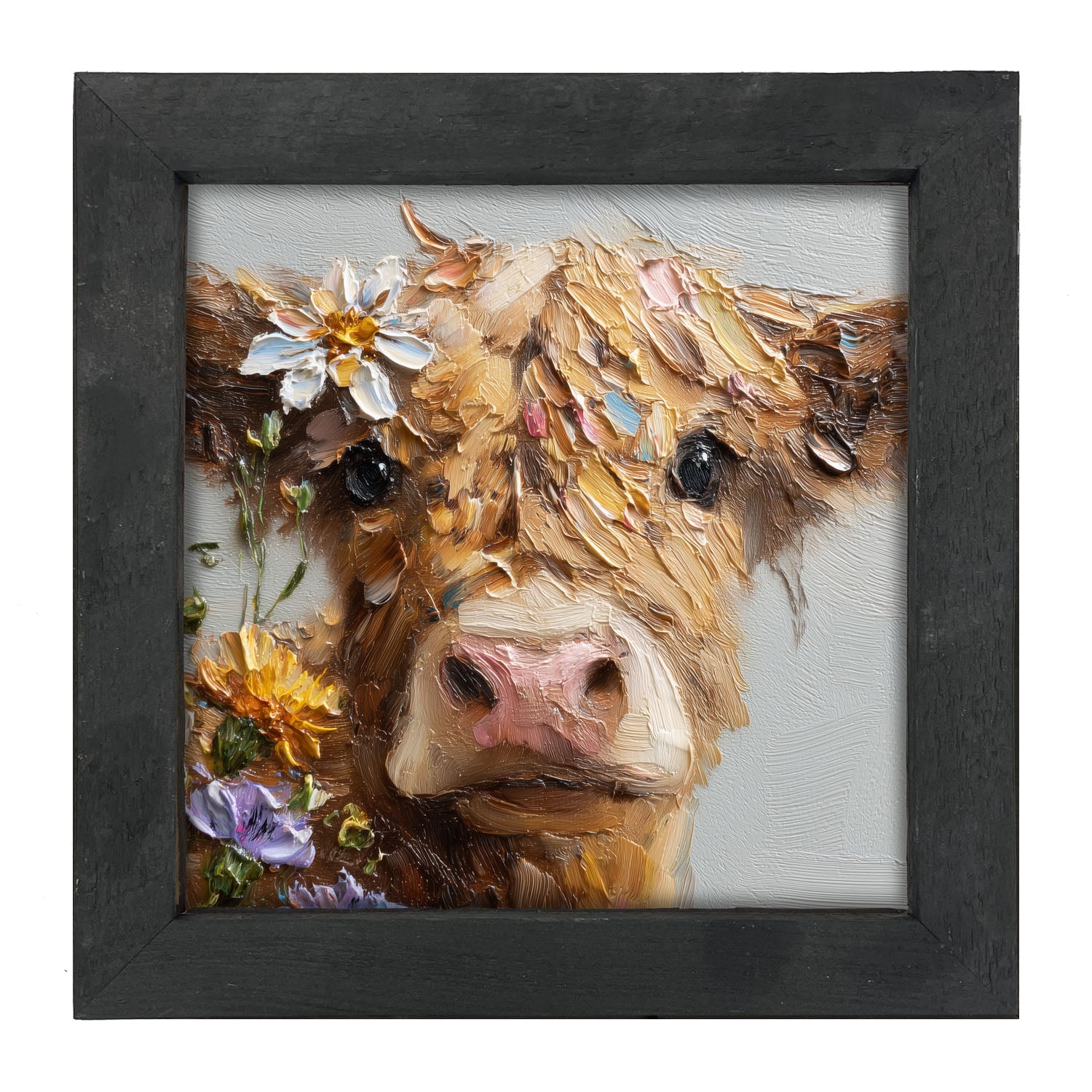 Spring Season Brown Cow - Framed Art