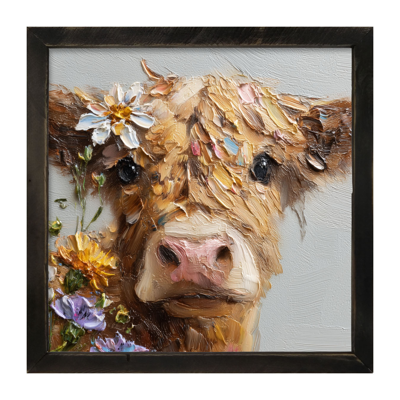 Spring Season Brown Cow - Framed Art