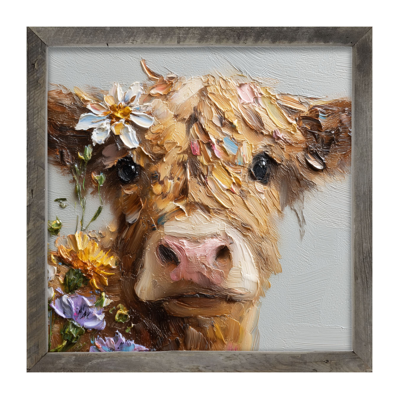 Spring Season Brown Cow - Framed Art