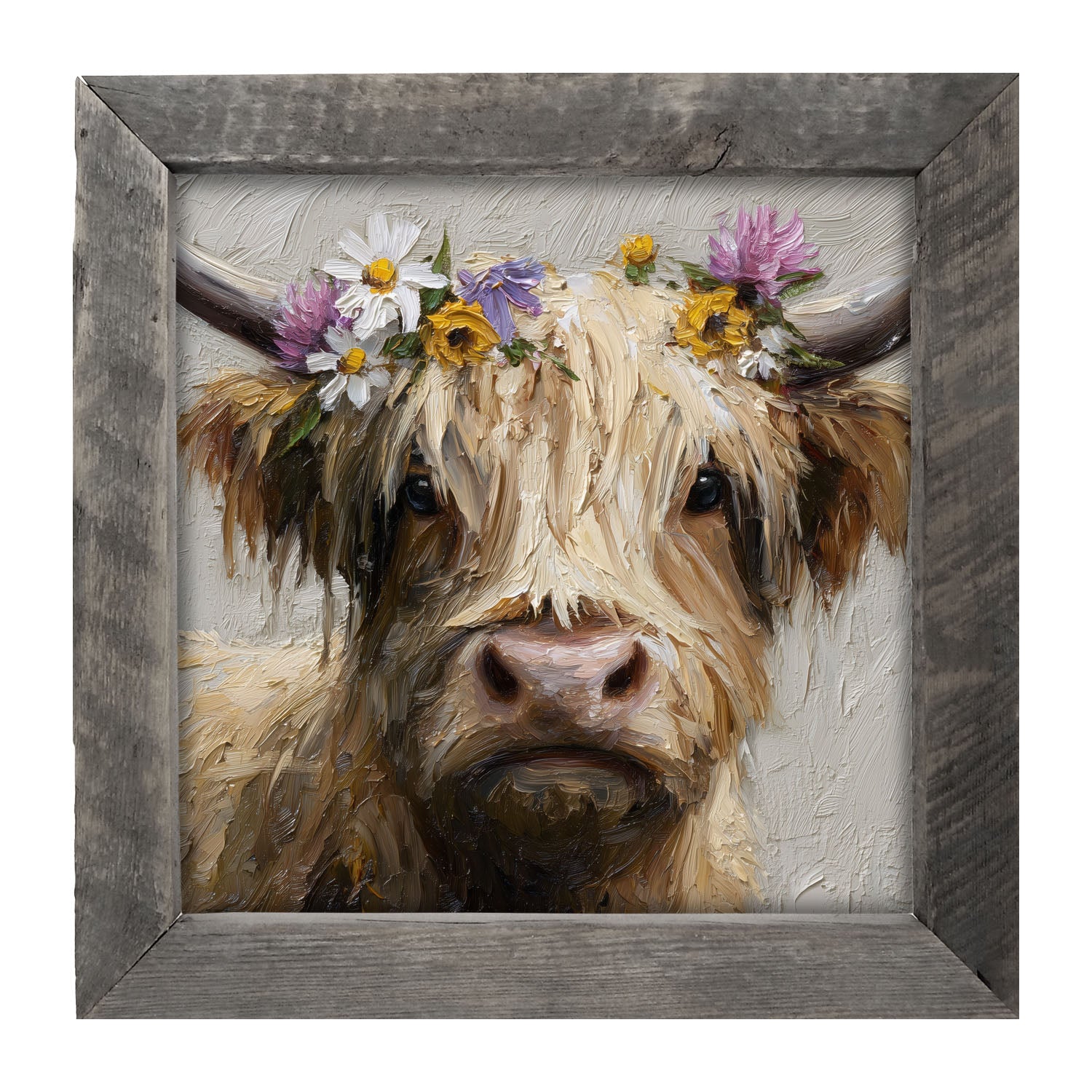 Spring Season Cow with Flowers in Hair - Framed Art