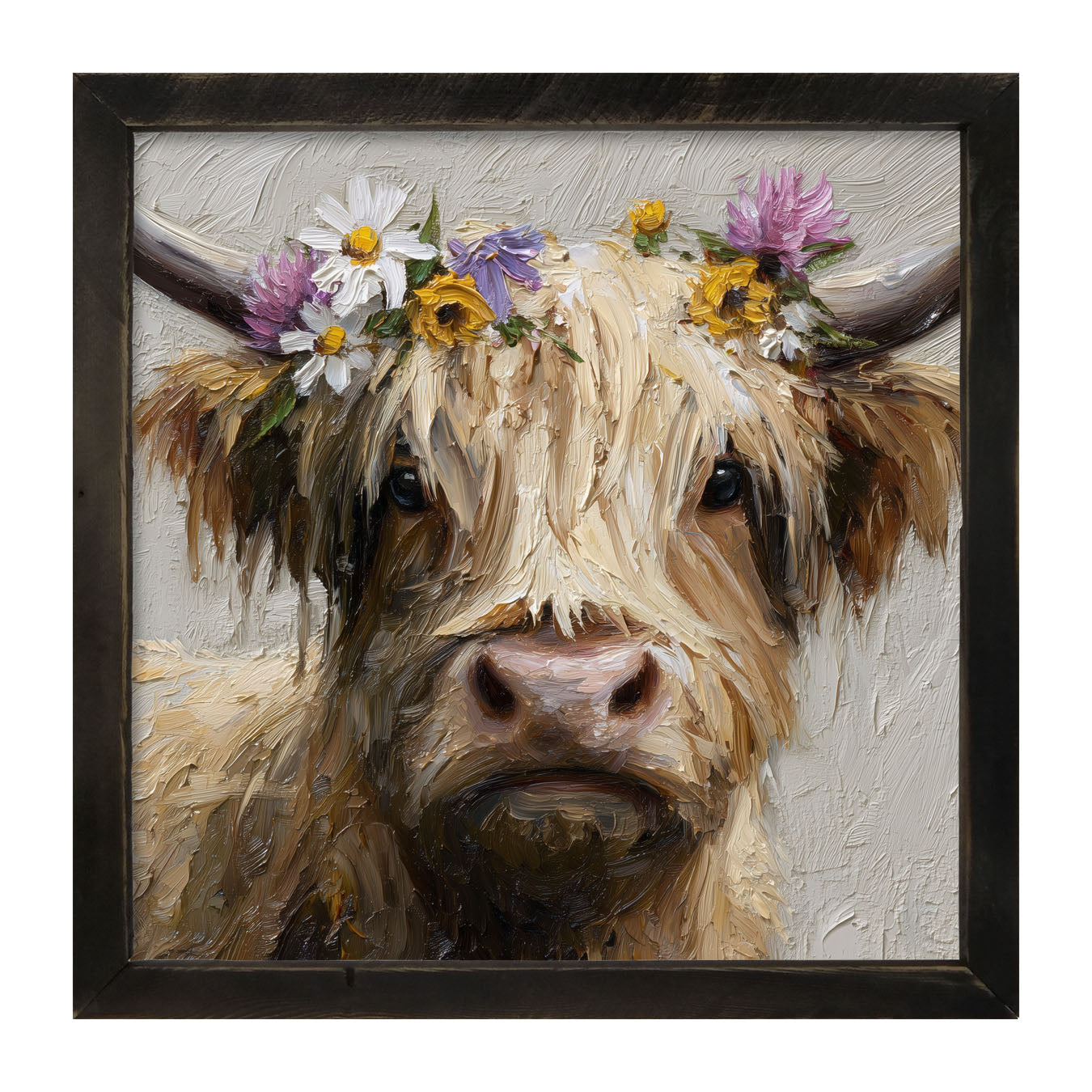 Spring Season Cow with Flowers in Hair - Framed Art