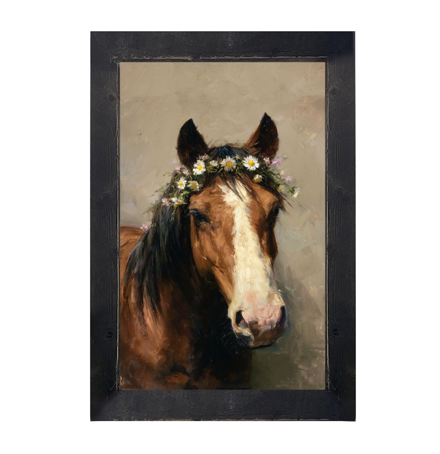 Horse with Flowery Mane - Framed Art