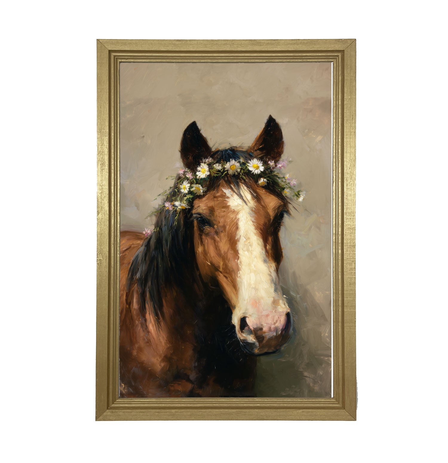 Horse with Flowery Mane - Framed Art