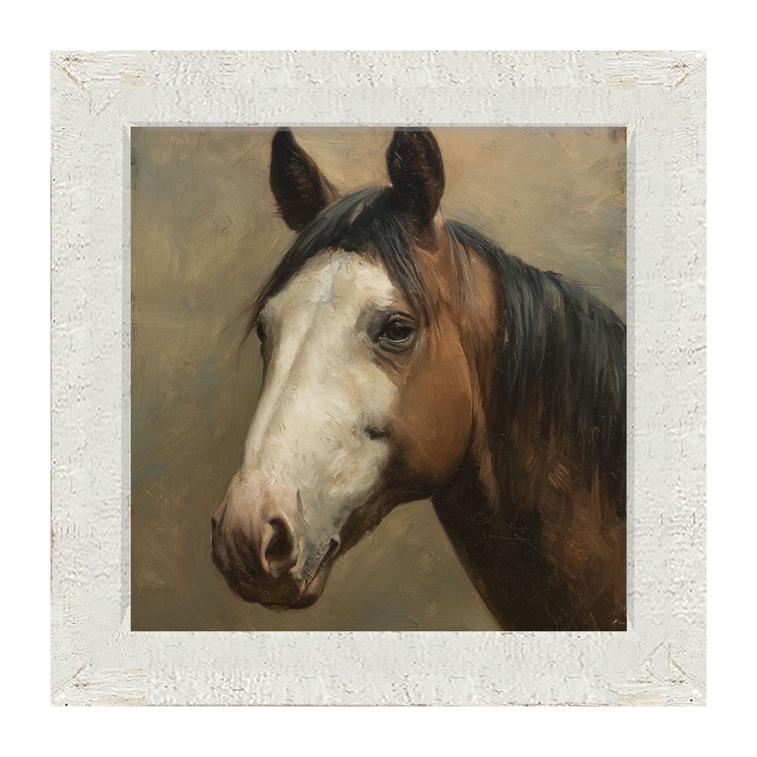 Portrait of a Brown and White Horse - Framed Art