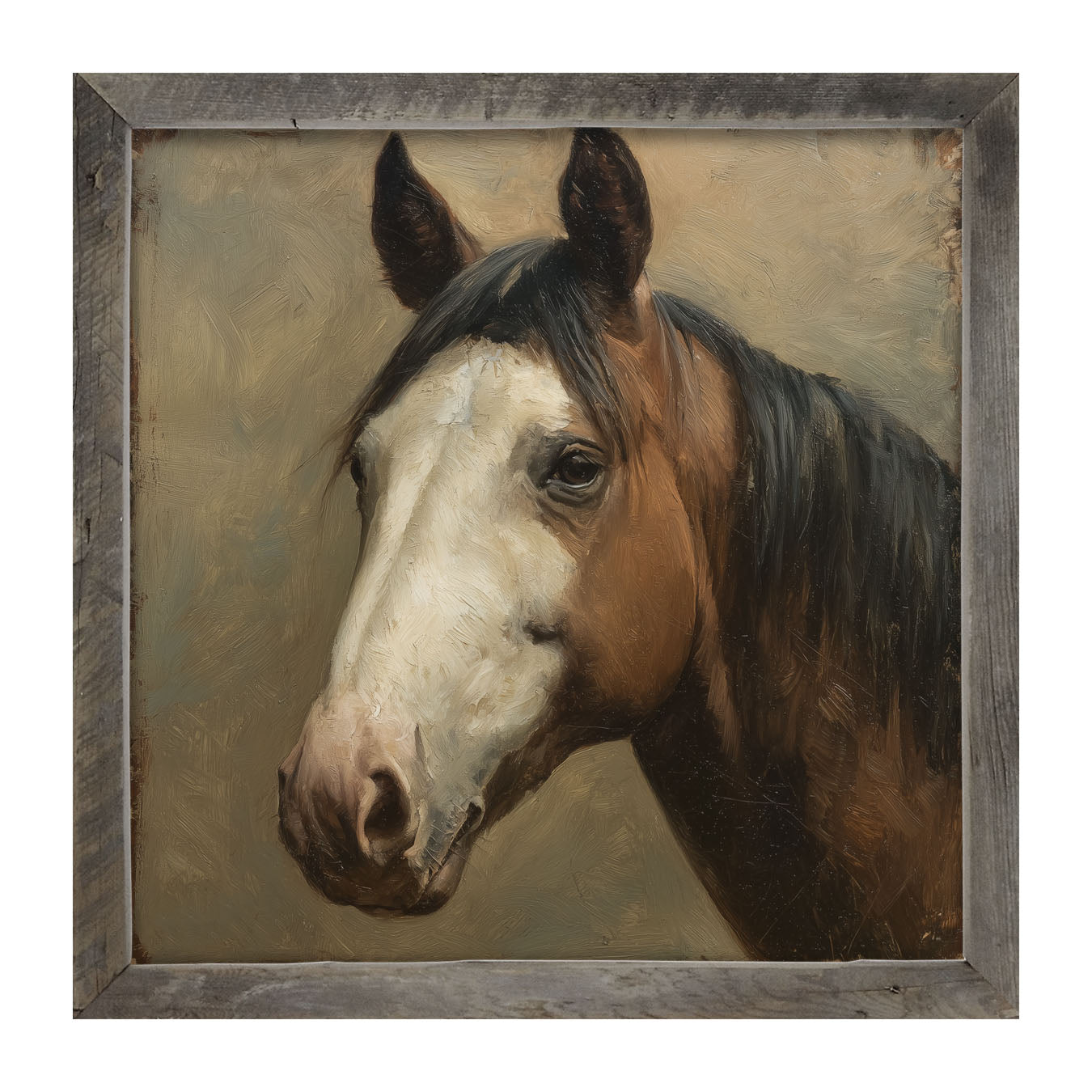 Portrait of a Brown and White Horse - Framed Art