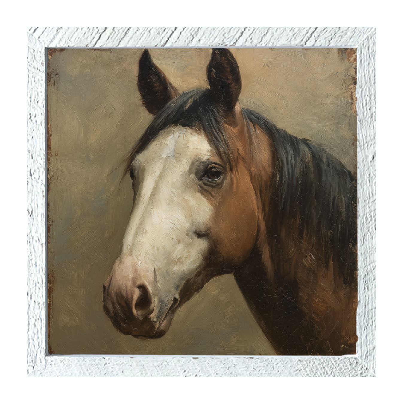 Portrait of a Brown and White Horse - Framed Art