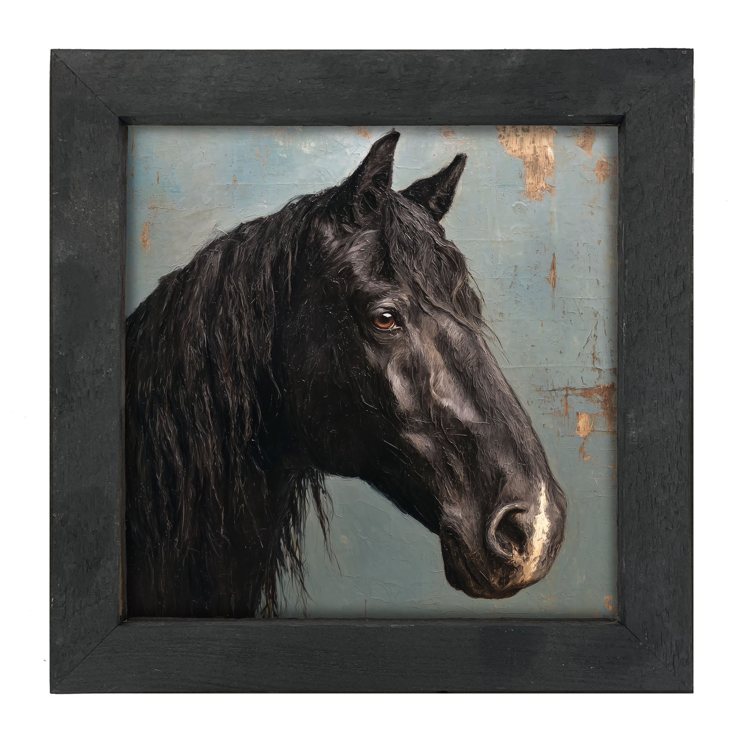Portrait of a Black Horse - Framed Art