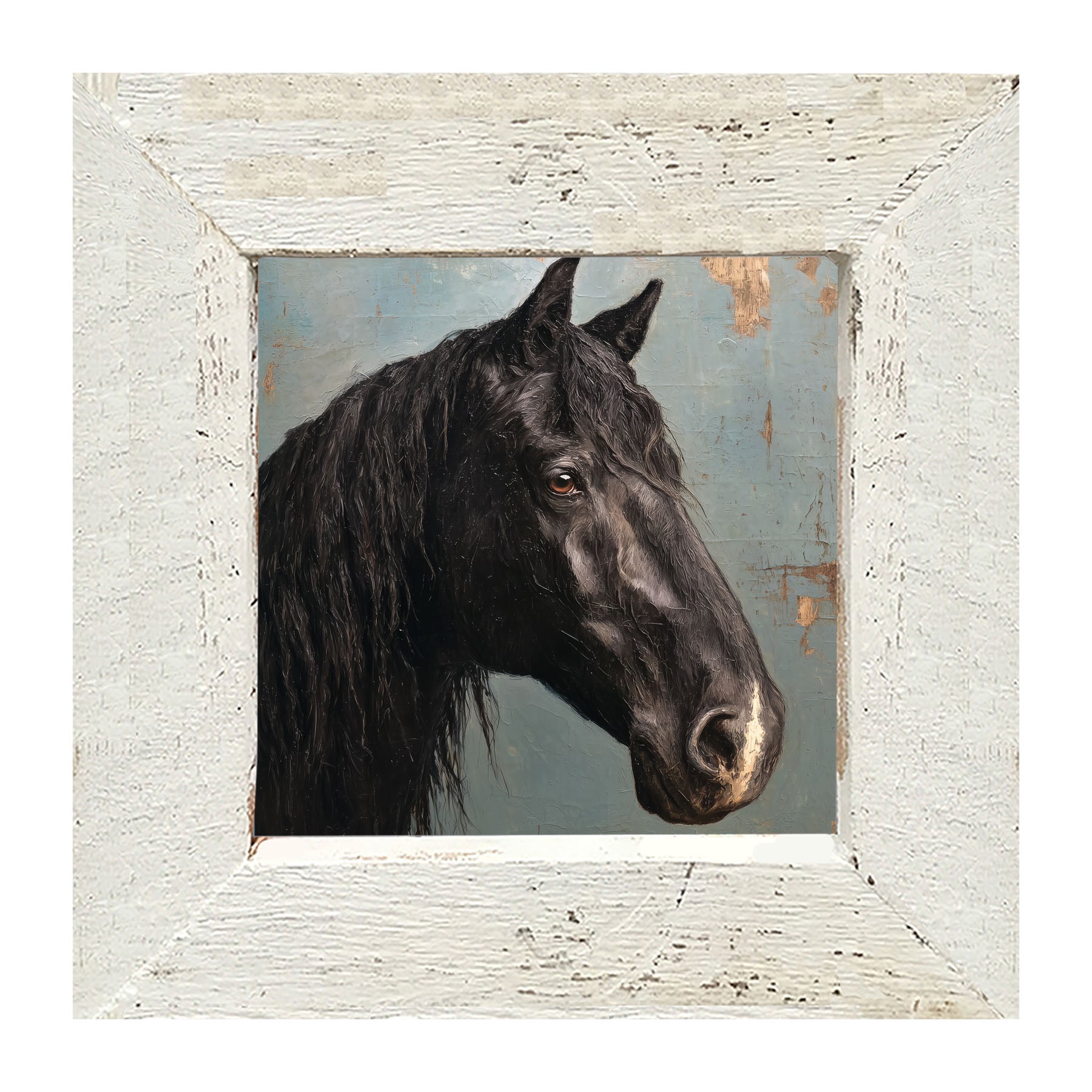 Portrait of a Black Horse - Framed Art