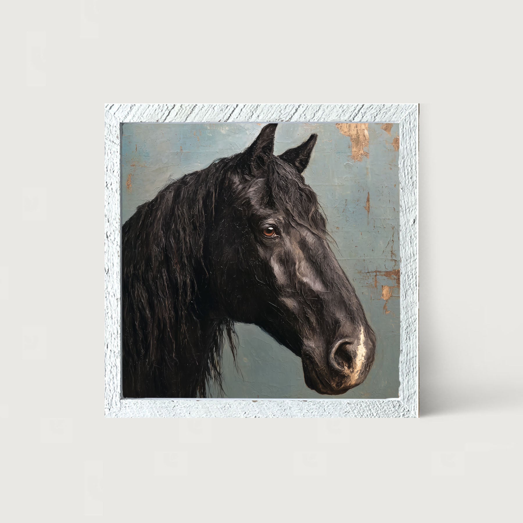 Portrait of a Black Horse - Framed Art