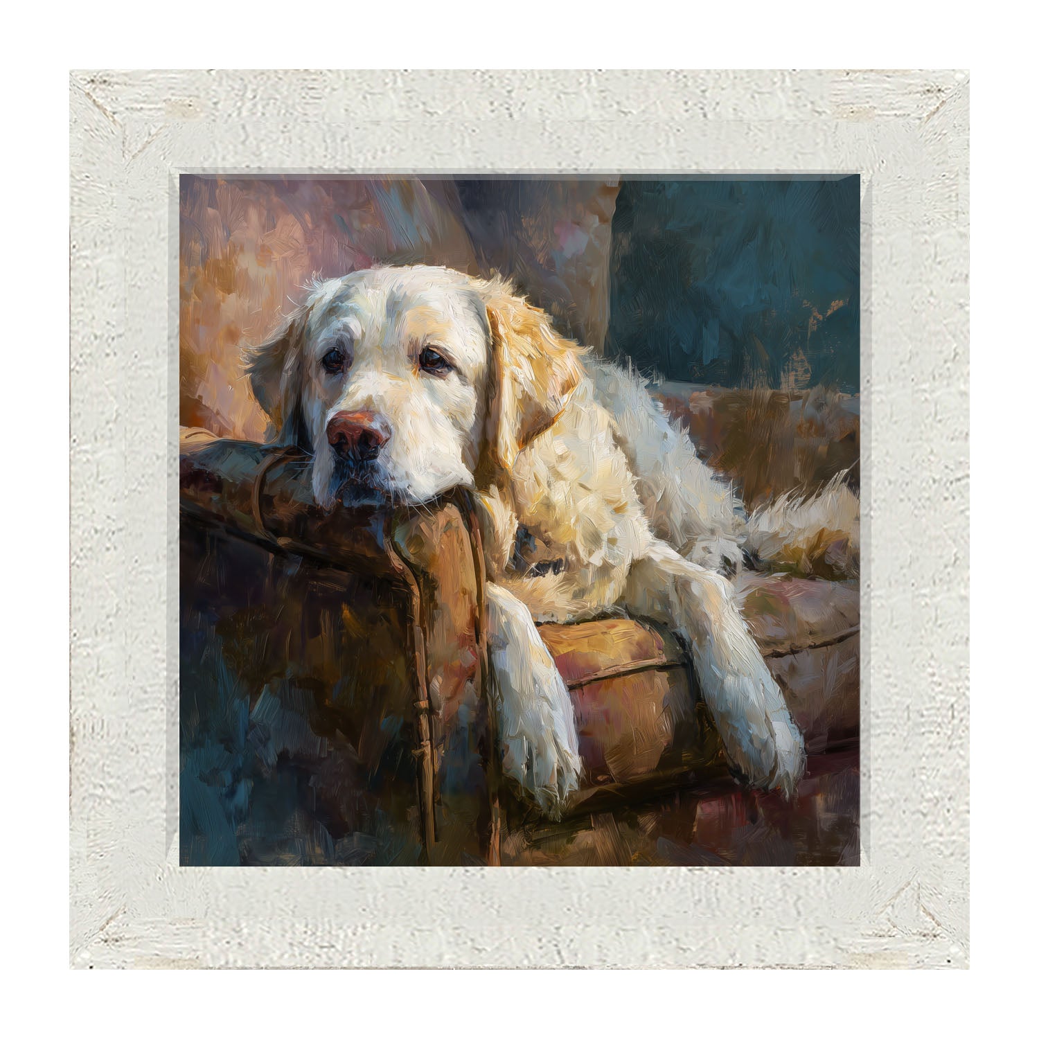 Armchair with Resting Golden Retriever - Framed Art