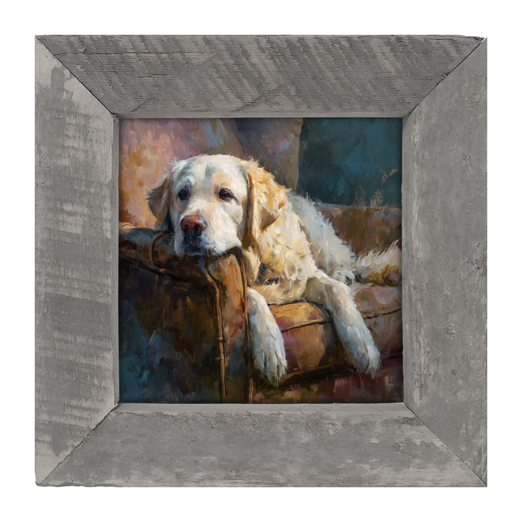 Armchair with Resting Golden Retriever - Framed Art