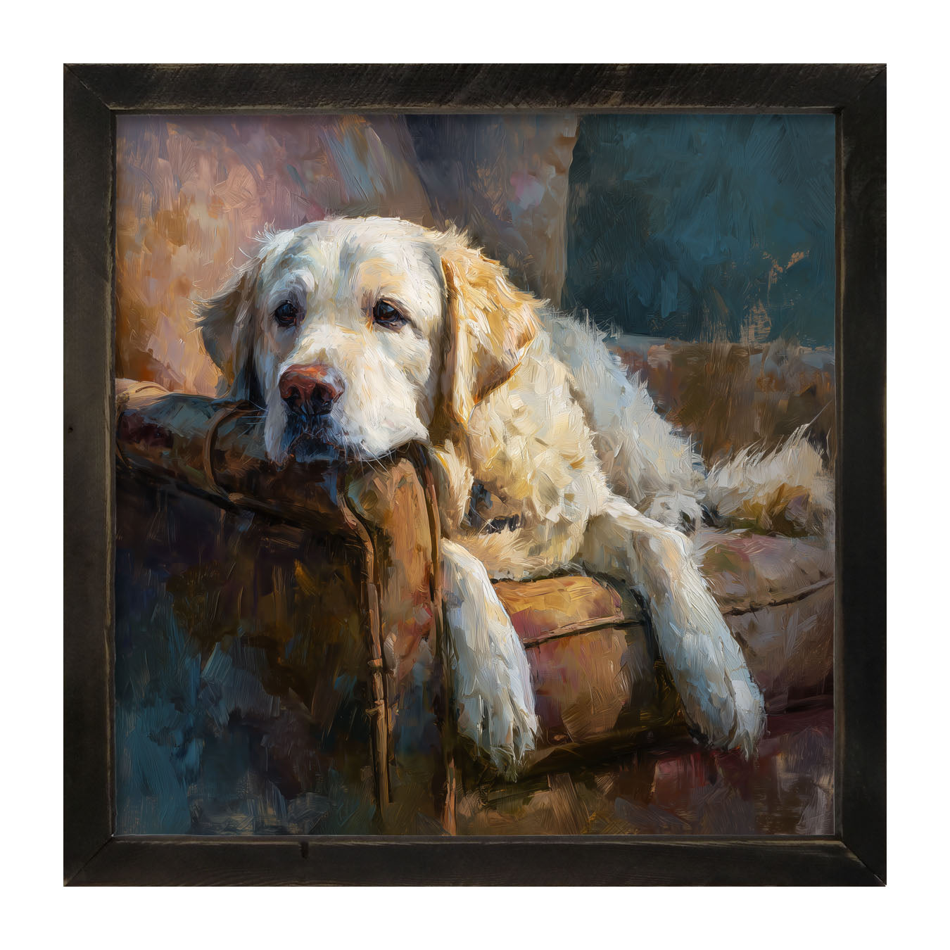 Armchair with Resting Golden Retriever - Framed Art