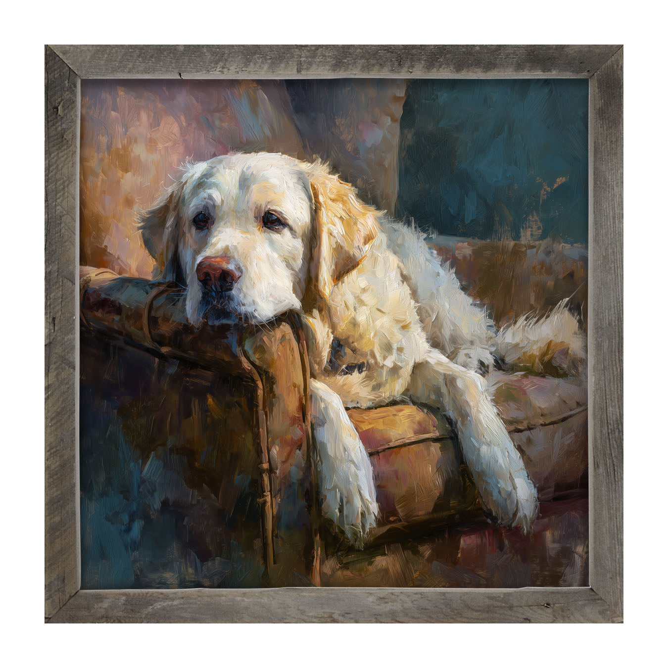 Armchair with Resting Golden Retriever - Framed Art
