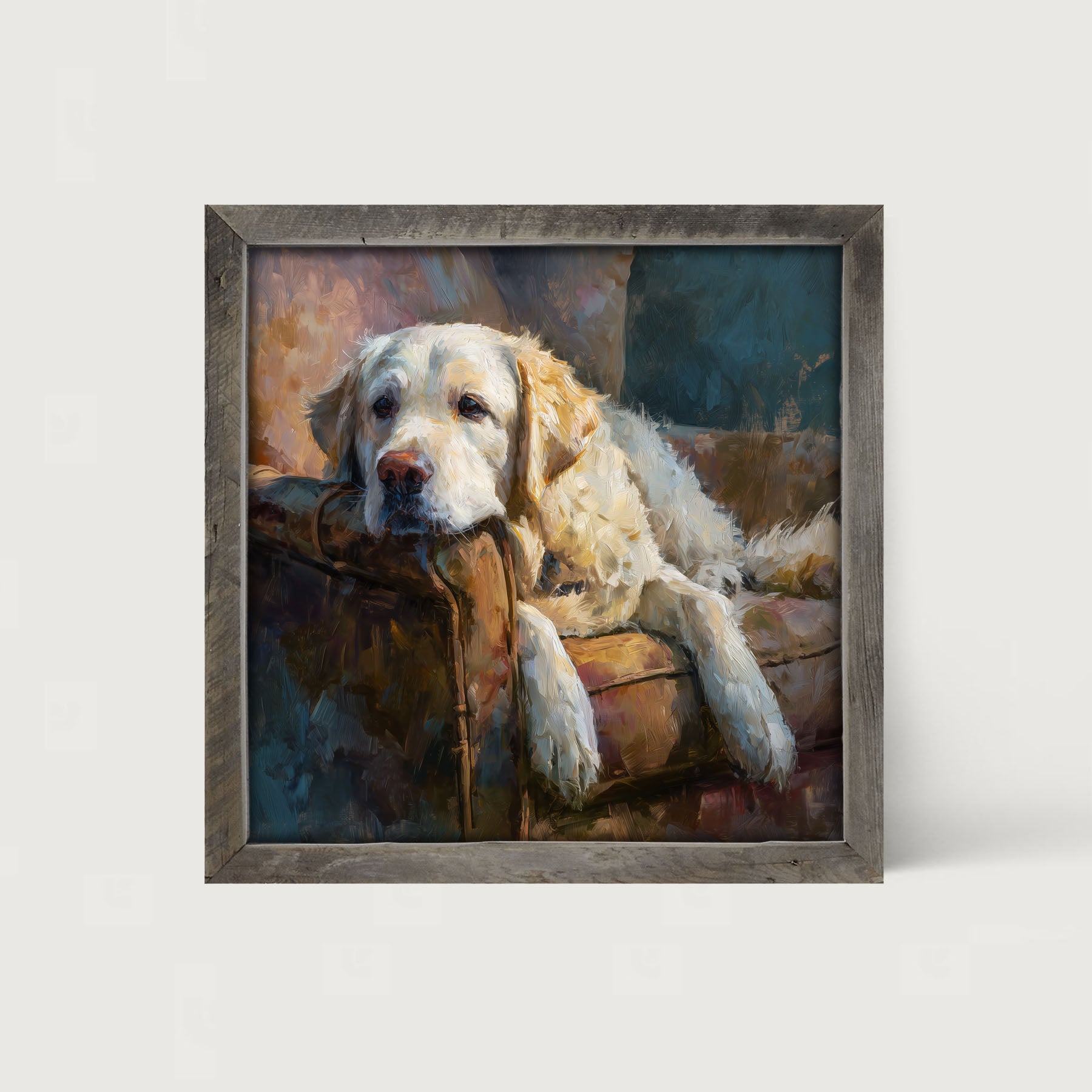 Armchair with Resting Golden Retriever