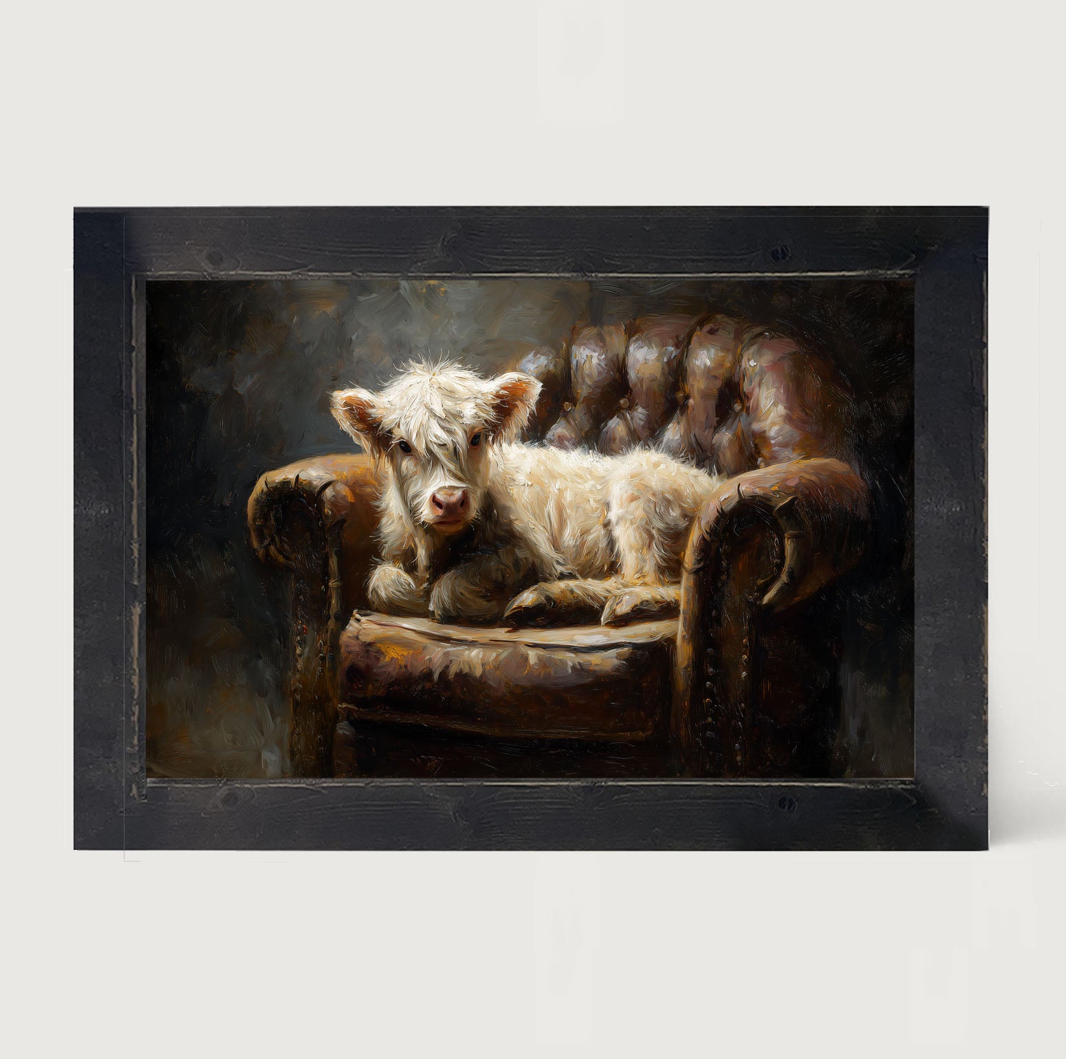 Armchair with White Highland Cow