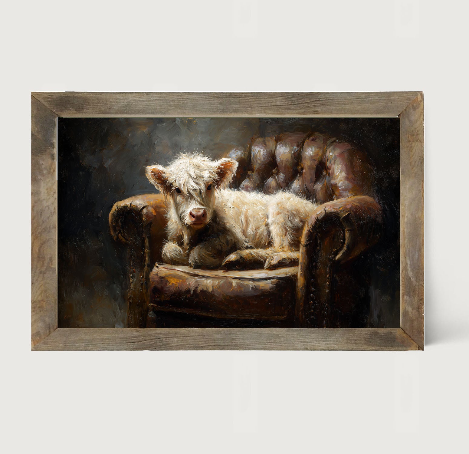 Armchair with White Highland Cow
