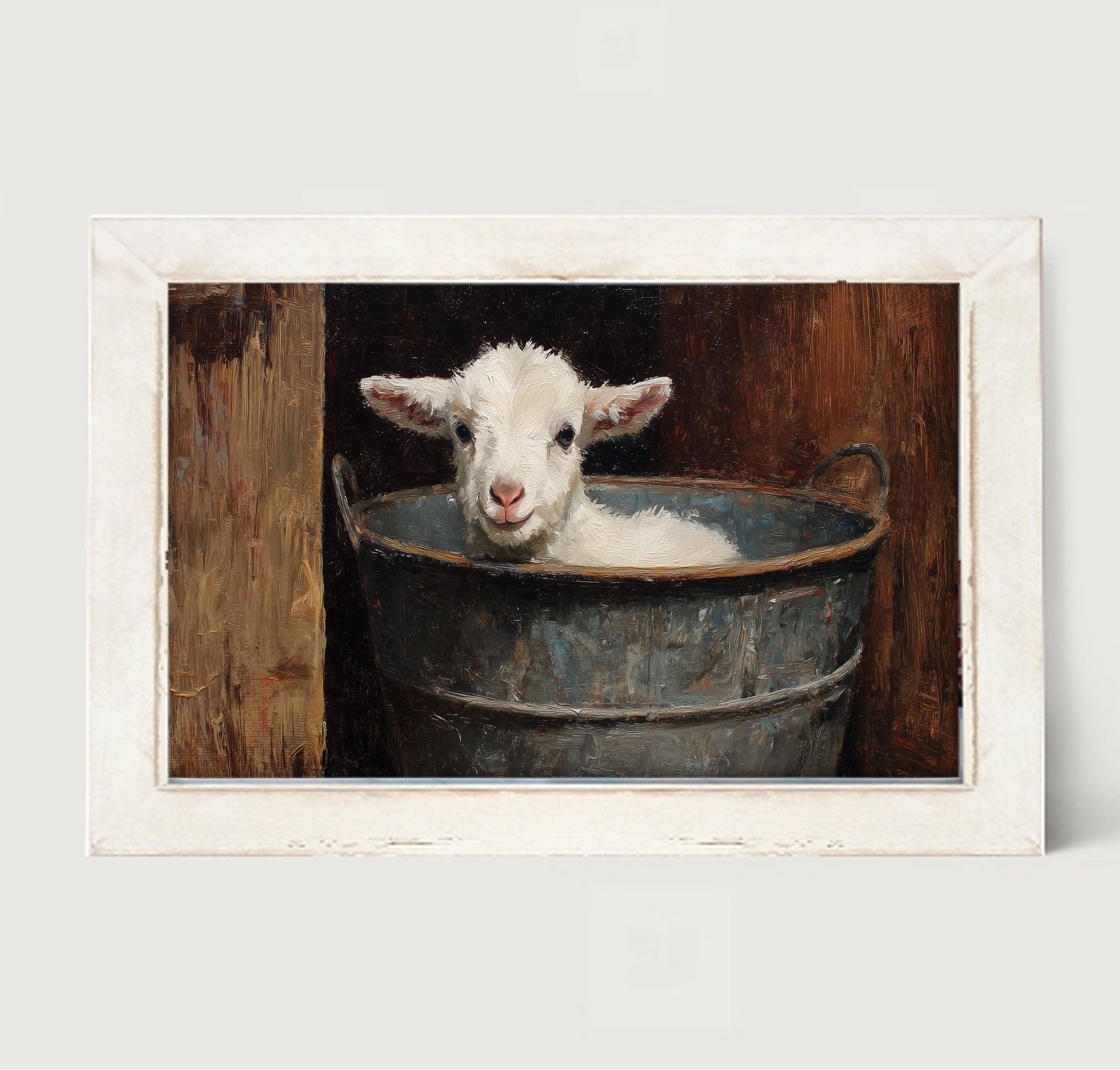 Metal Bucket with Resting Lamb