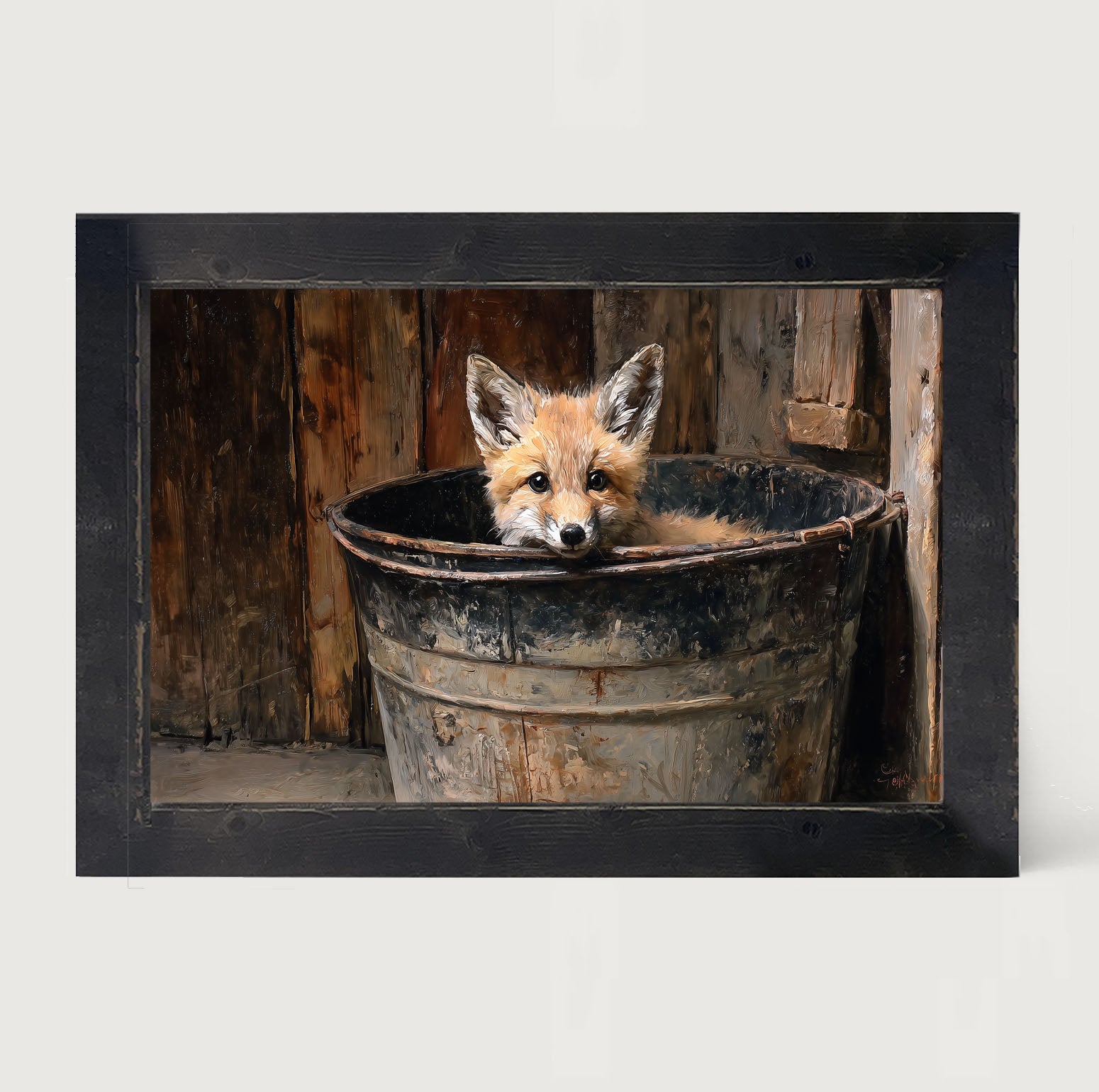Metal Bucket with Baby Fox