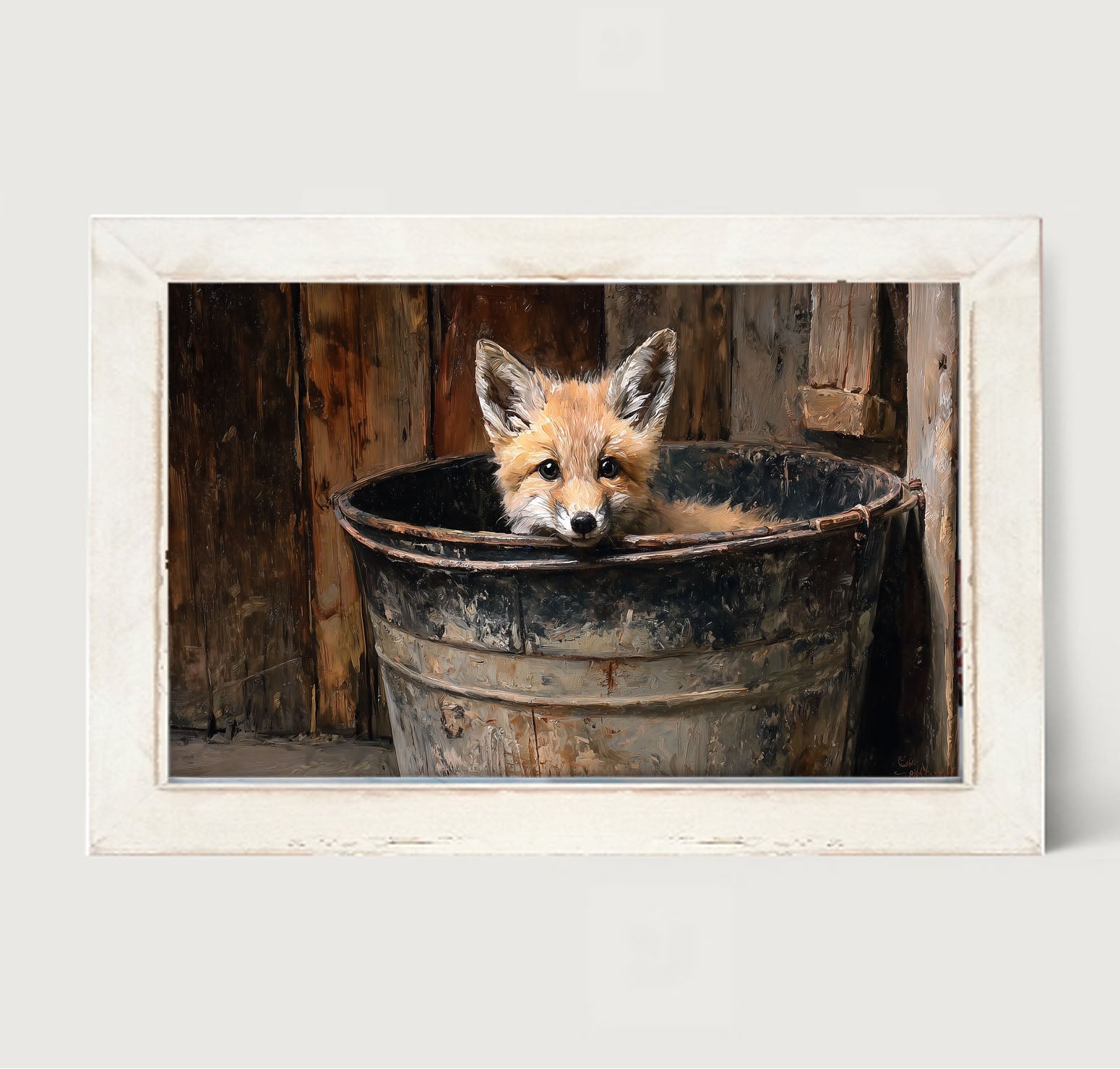 Metal Bucket with Baby Fox