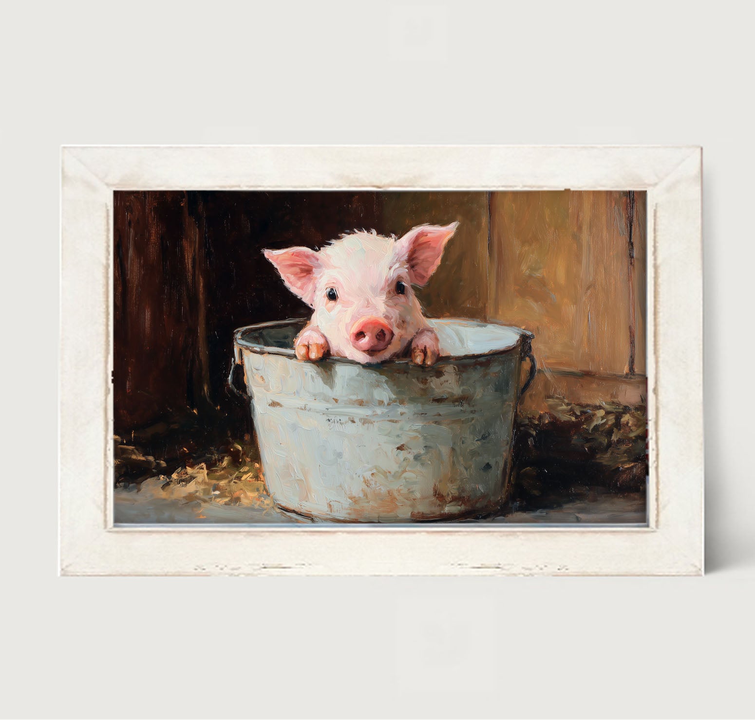 Metal Bucket with Baby Pig