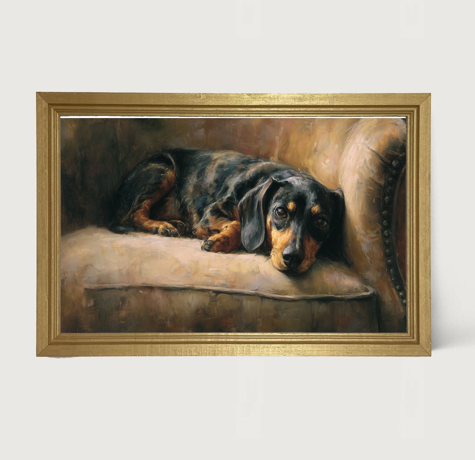 Armchair with Black and Brown Dachshund - Framed Art
