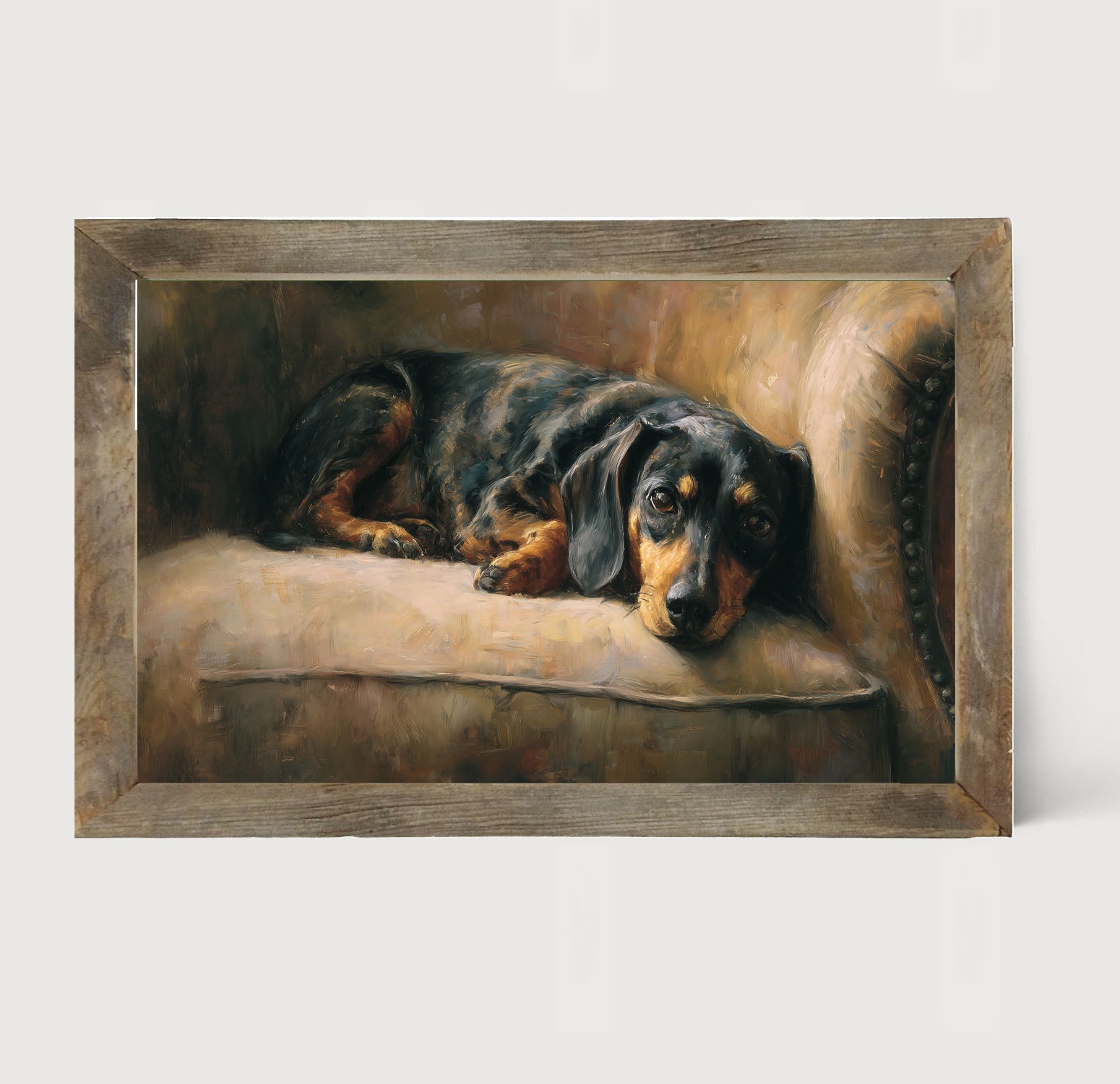 Armchair with Black and Brown Dachshund - Framed Art
