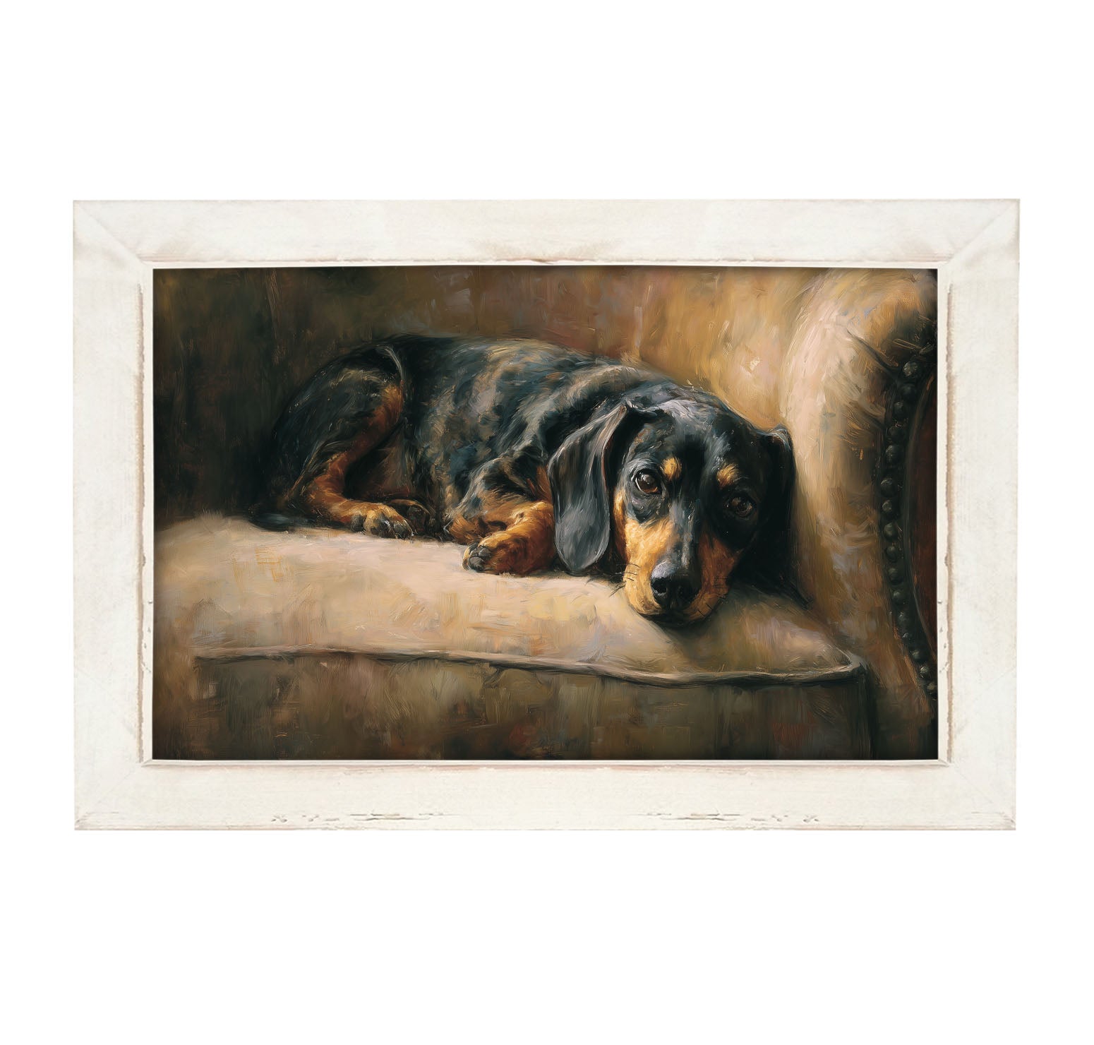 Armchair with Black and Brown Dachshund - Framed Art