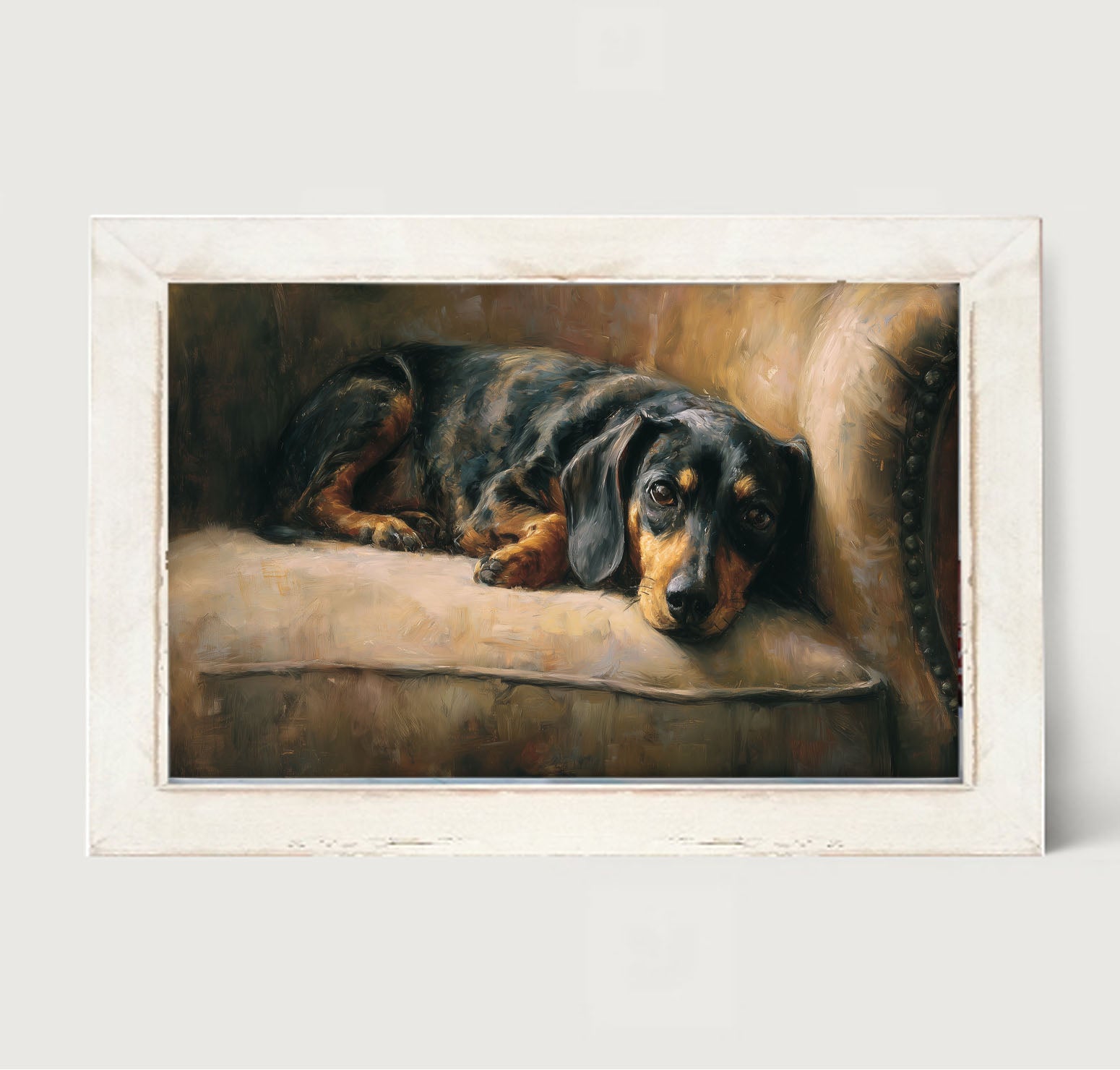 Armchair with Black and Brown Dachshund - Framed Art