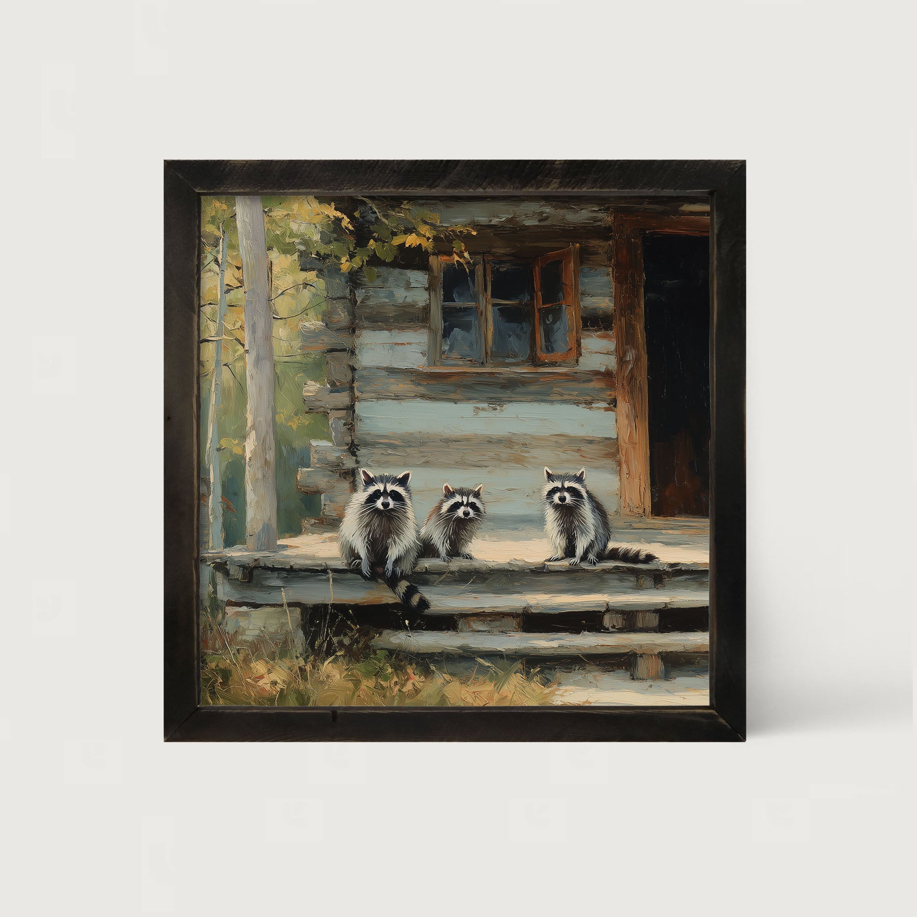 Raccoons on Cabin Porch