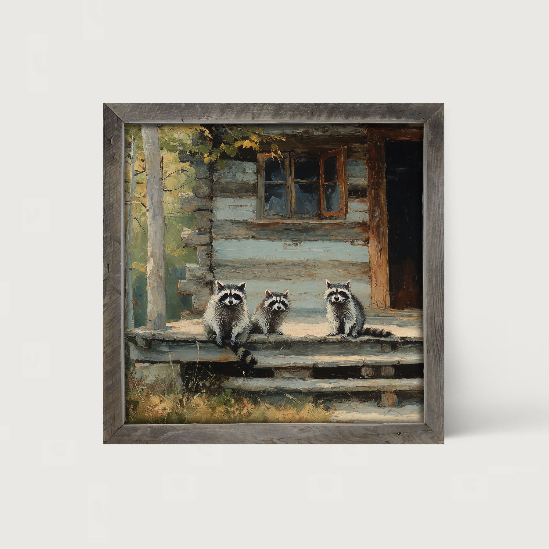 Raccoons on Cabin Porch