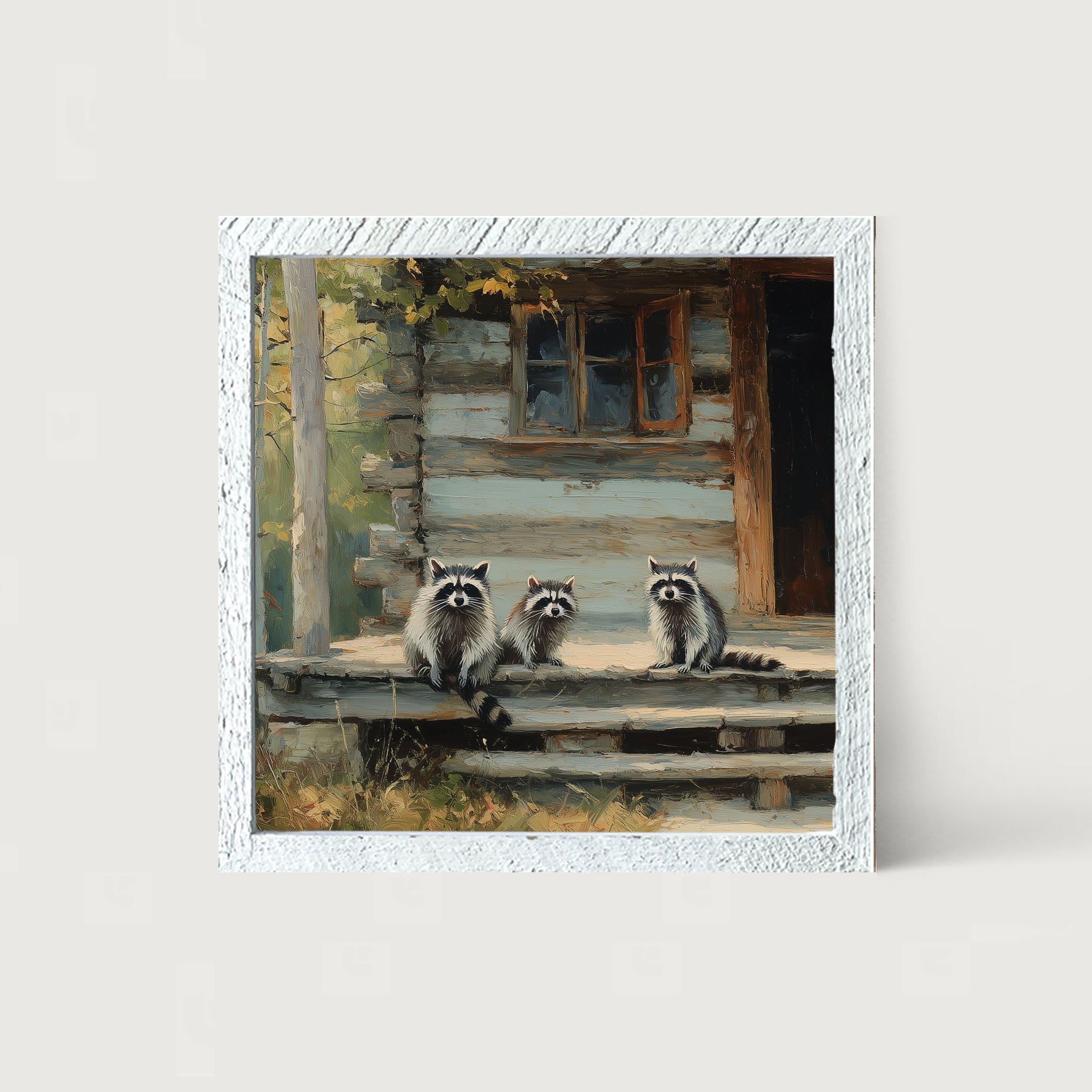 Raccoons on Cabin Porch
