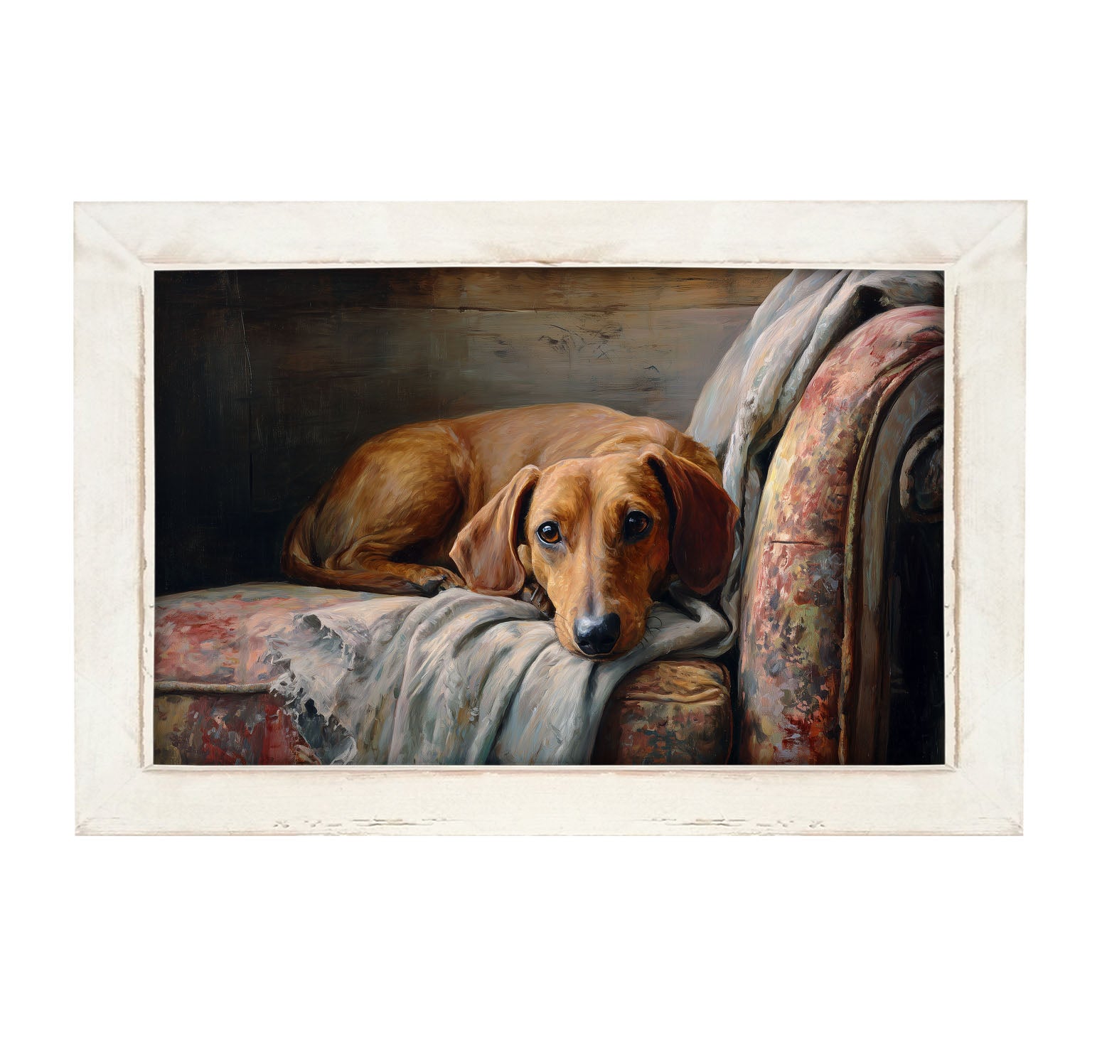 Armchair with Brown Dachshund - Framed Art