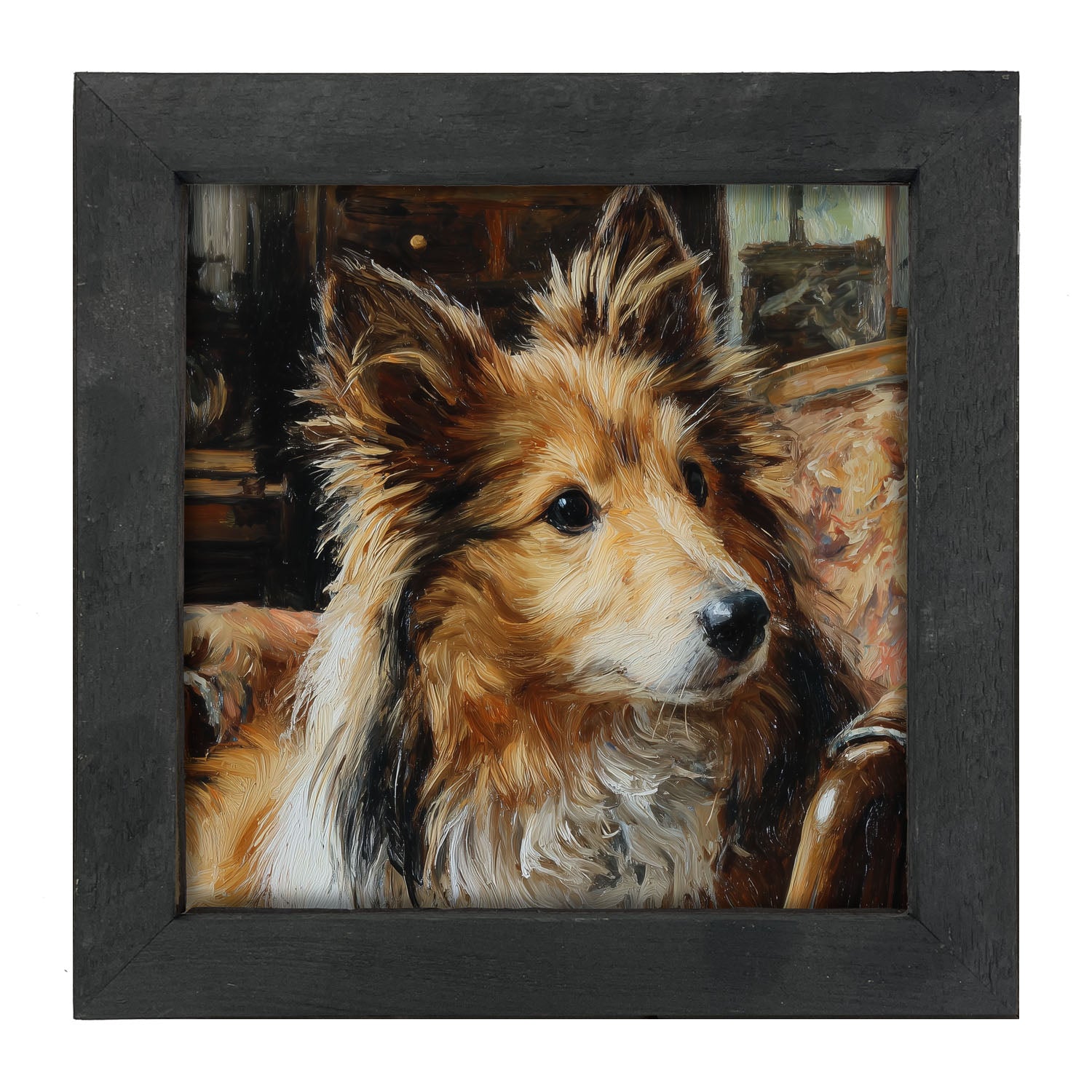 Armchair with Shetland Sheepdog - Framed Art